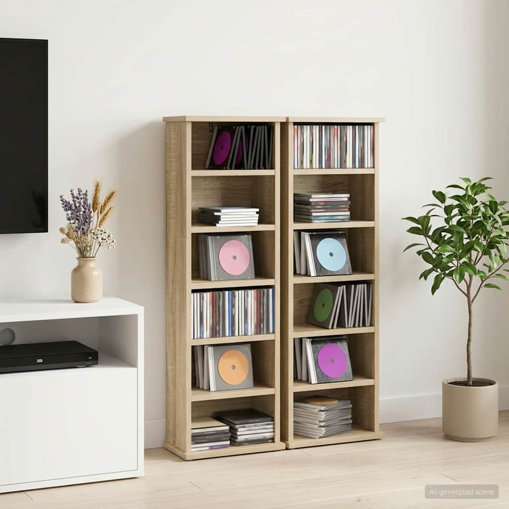 CD Regal 2 Stk. Sonoma-Eiche 60 x 17 x 92 cm Holzwerkstoff