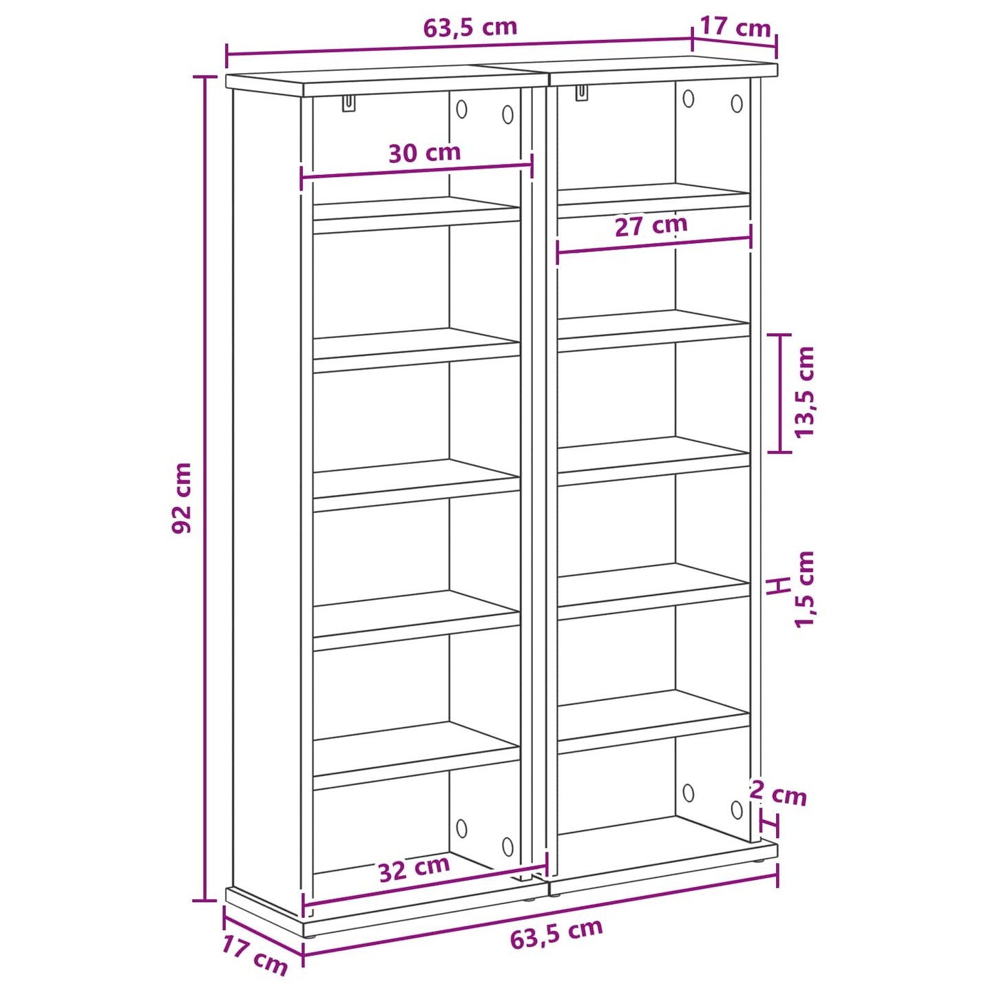 CD Regal 2 Stk. Sonoma-Eiche 60 x 17 x 92 cm Holzwerkstoff