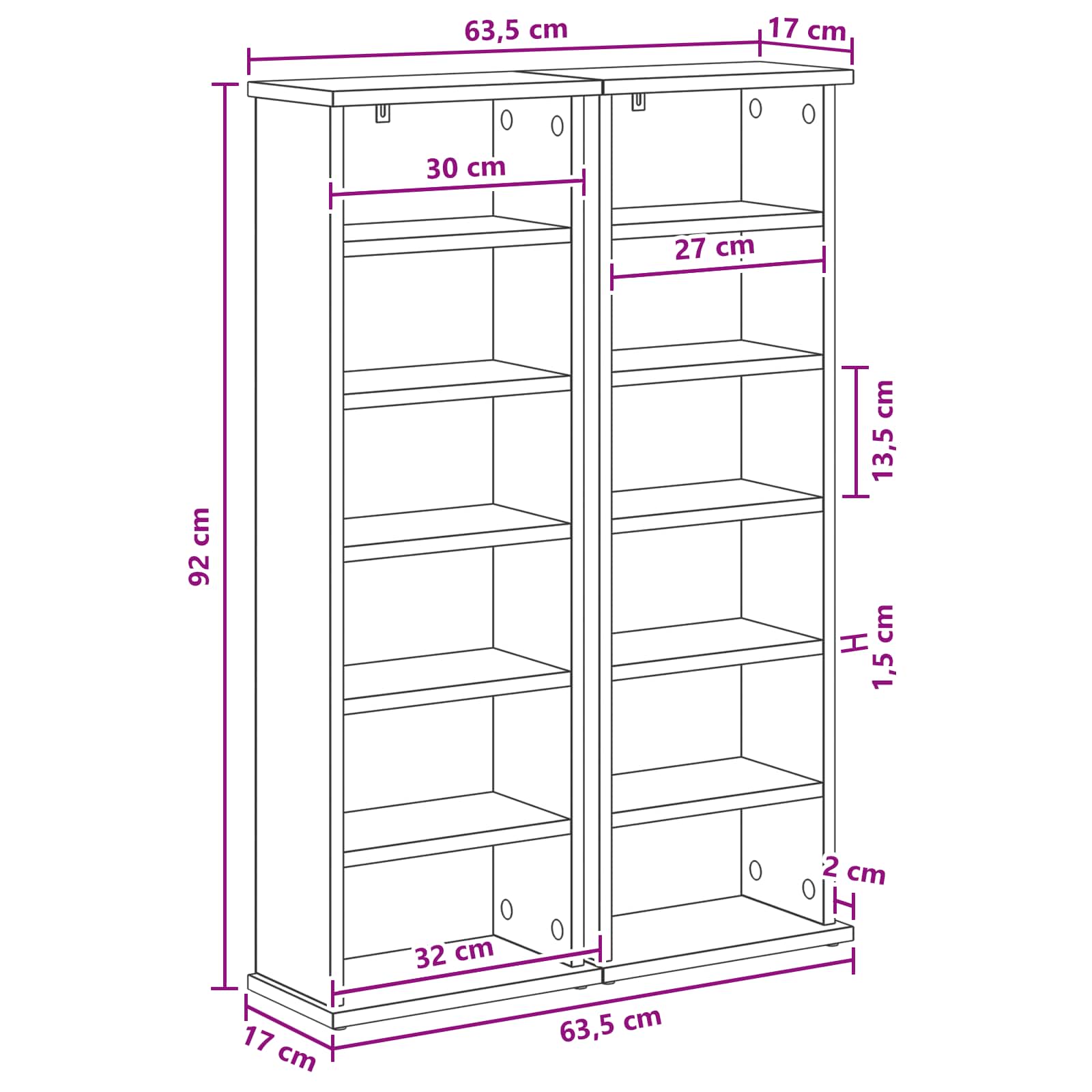 CD Regal 2 Stk. Sonoma-Eiche 60 x 17 x 92 cm Holzwerkstoff