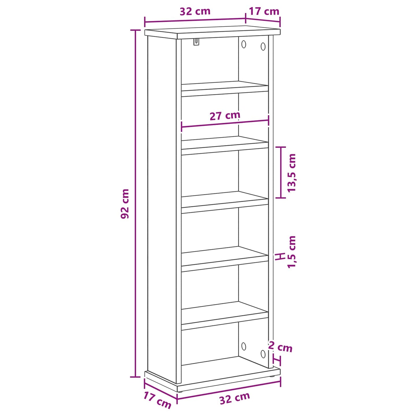 CD Regal Artisan-Eiche 60 x 17 x 92 cm Holzwerkstoff