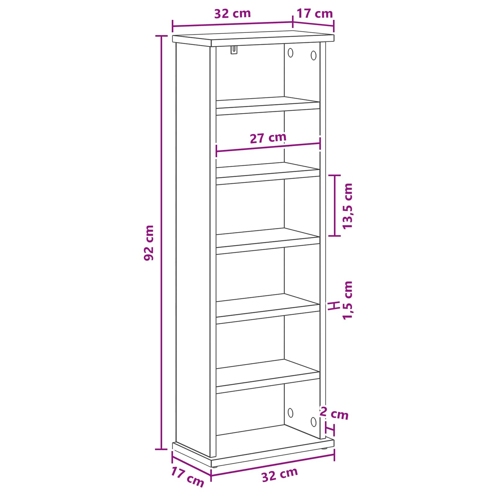CD Regal Artisan-Eiche 60 x 17 x 92 cm Holzwerkstoff