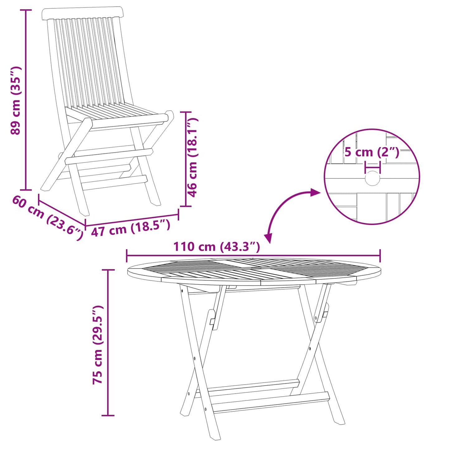 Garten Bistro Set 3 stk. Natur Massivholz Teak