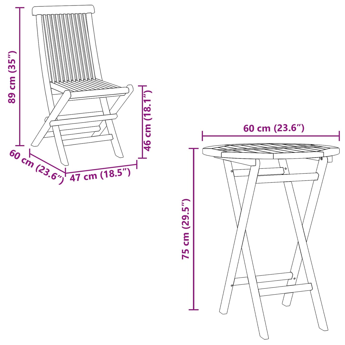 Gartenset 5 stk. Braun Massivholz Teak