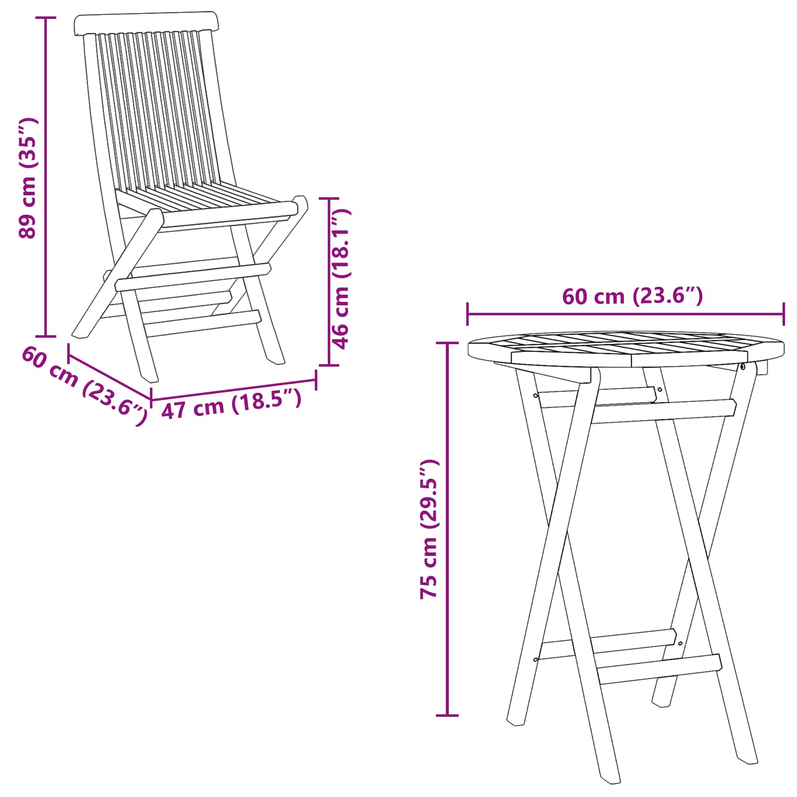 Gartenset 5 stk. Braun Massivholz Teak