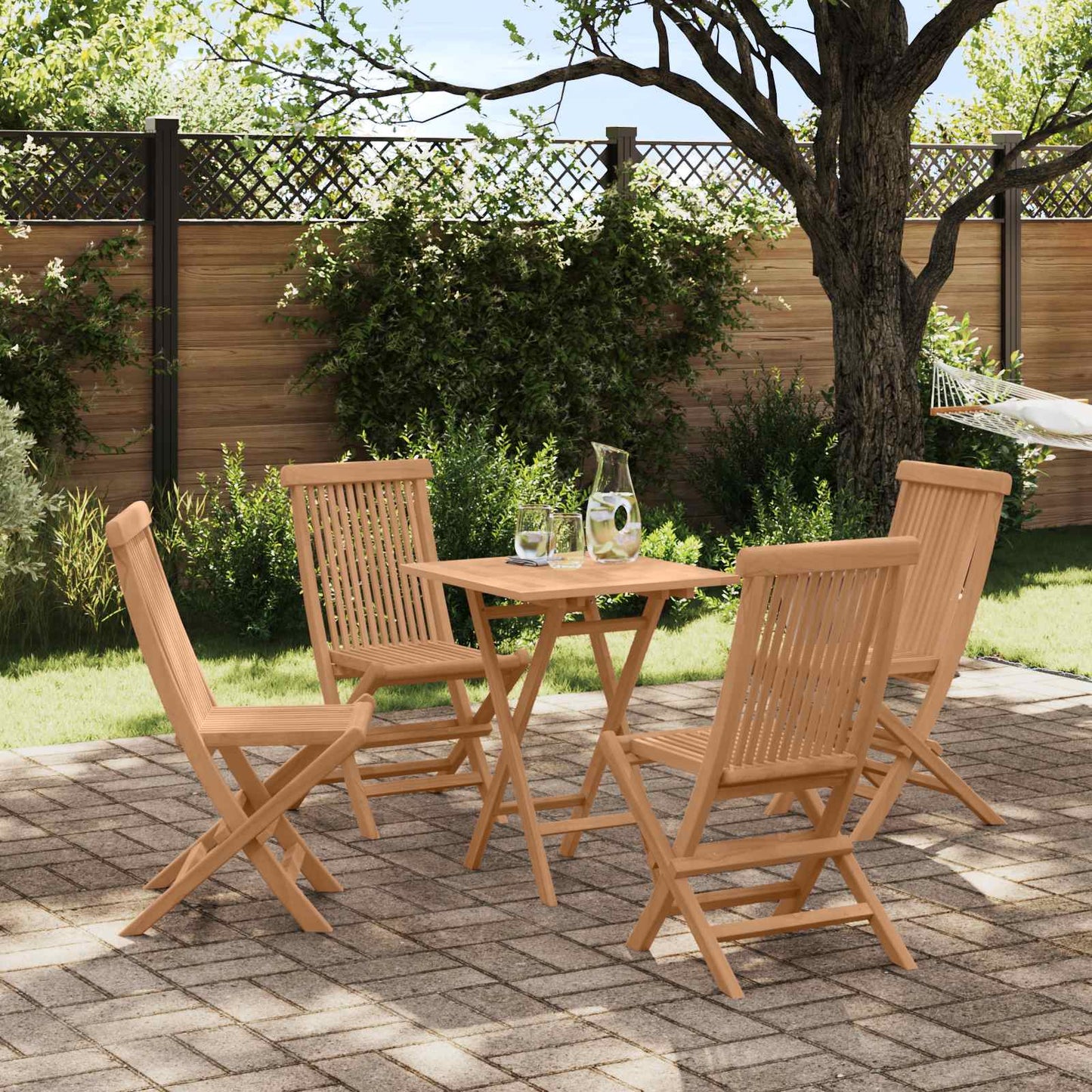 Faltbare Garten-Essgruppe 5 pcs Natur Massivholz Teak