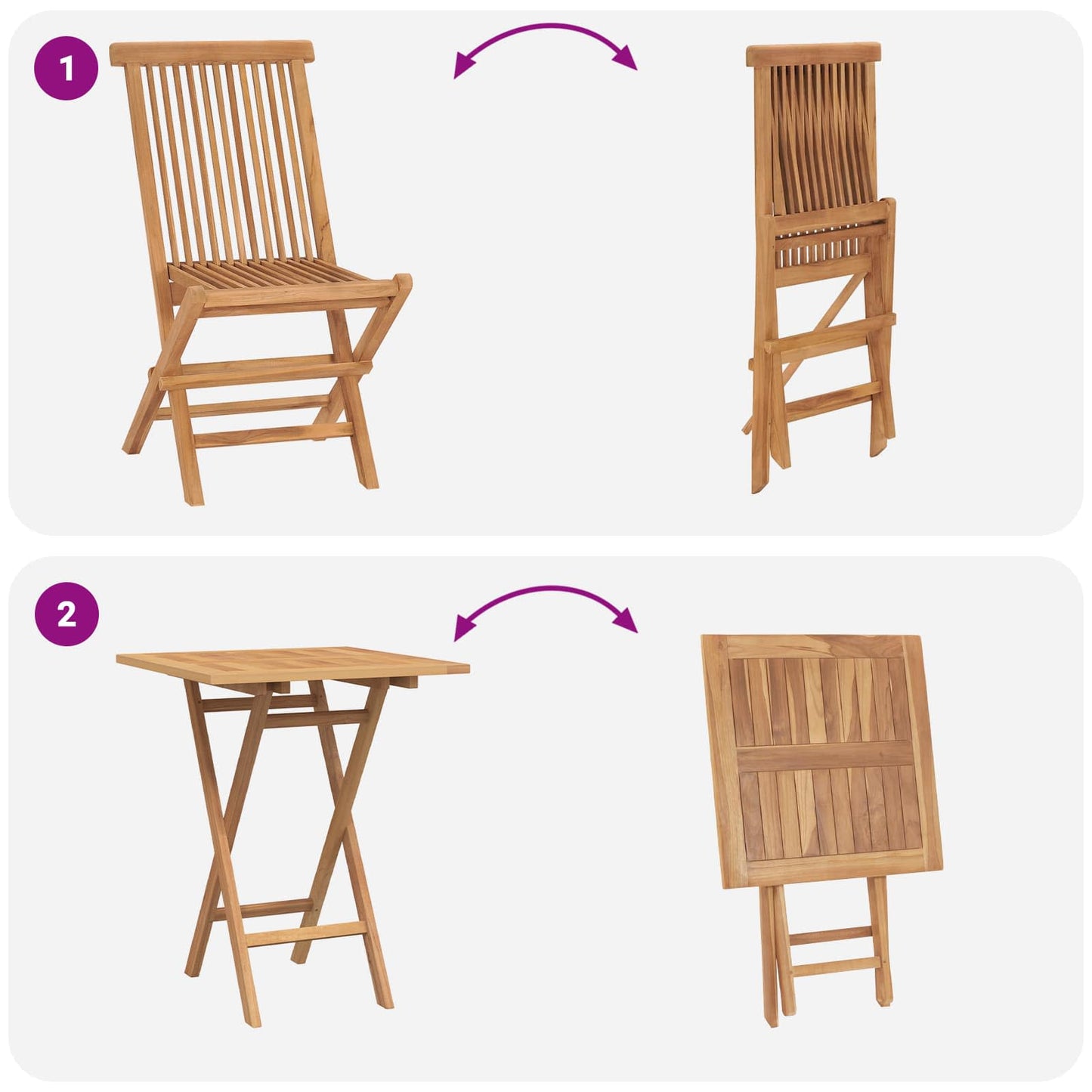 Faltbare Garten-Essgruppe 5 pcs Natur Massivholz Teak