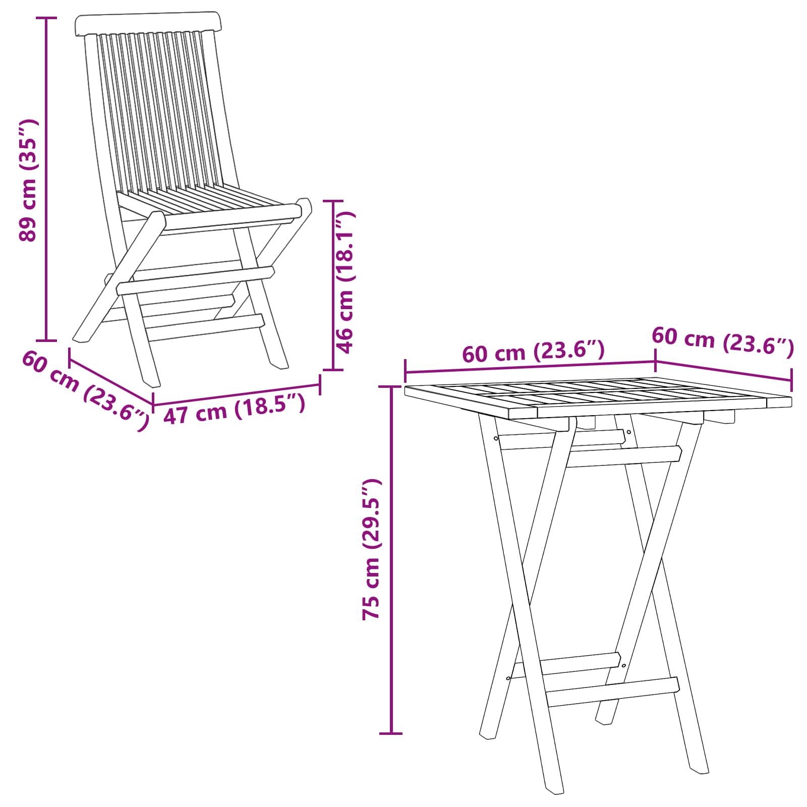 Faltbare Garten-Essgruppe 5 pcs Natur Massivholz Teak