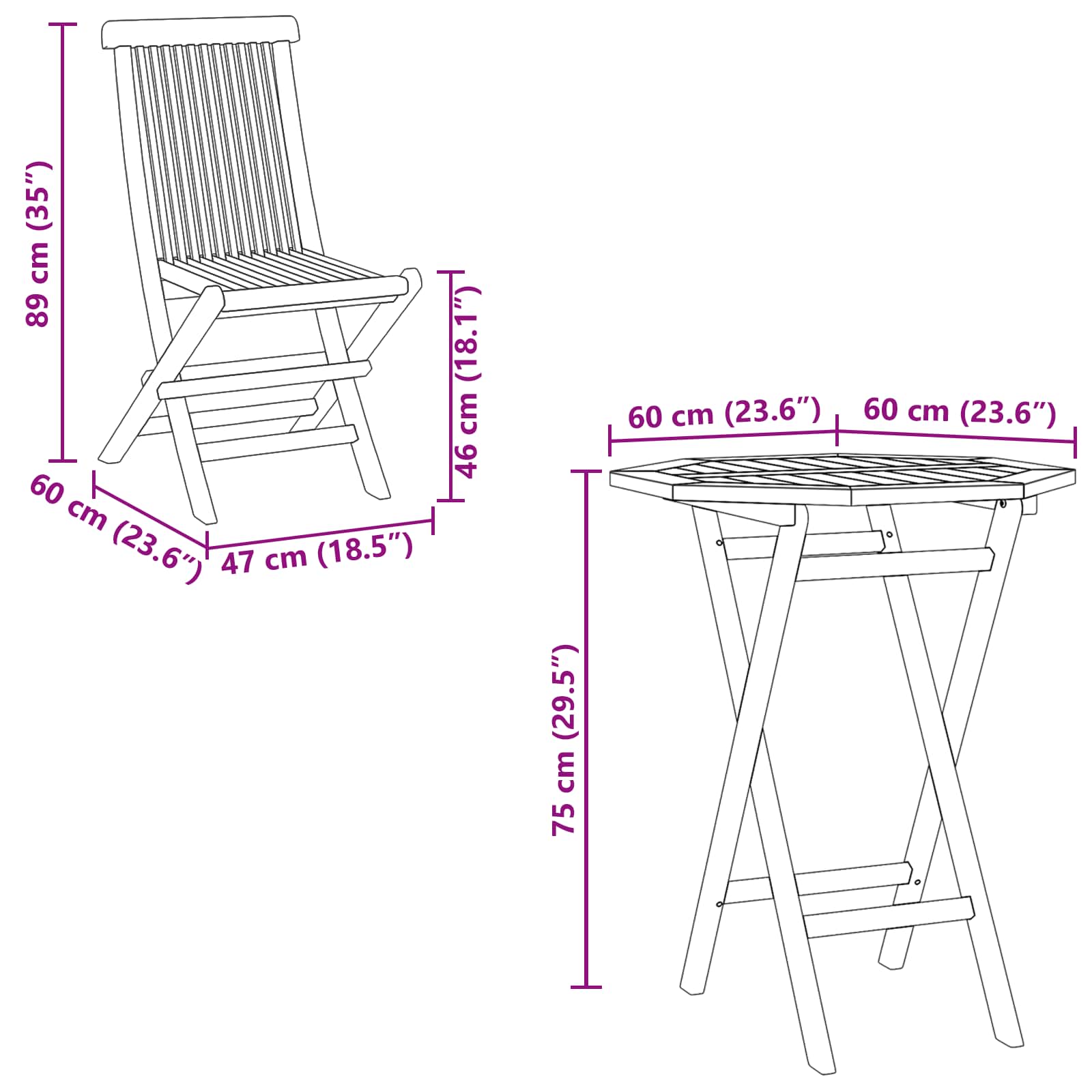Gartenset 5 stk. Braun Massivholz Teak