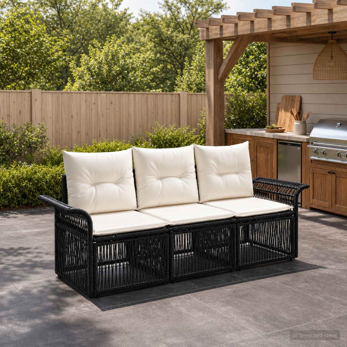 Gartensofa-set 3 pcs Schwarz Poly-Rattan