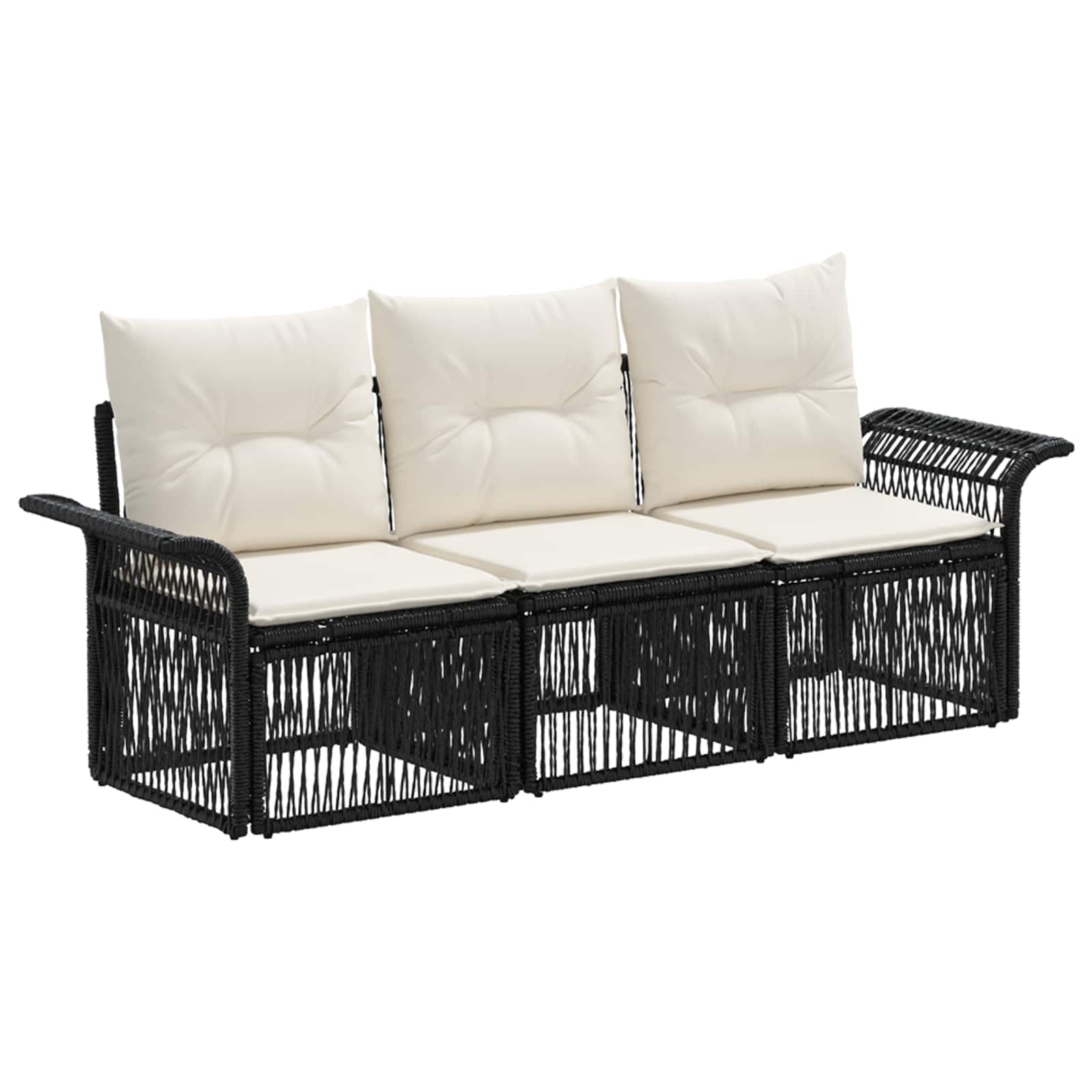 Gartensofa-set 3 pcs Schwarz Poly-Rattan