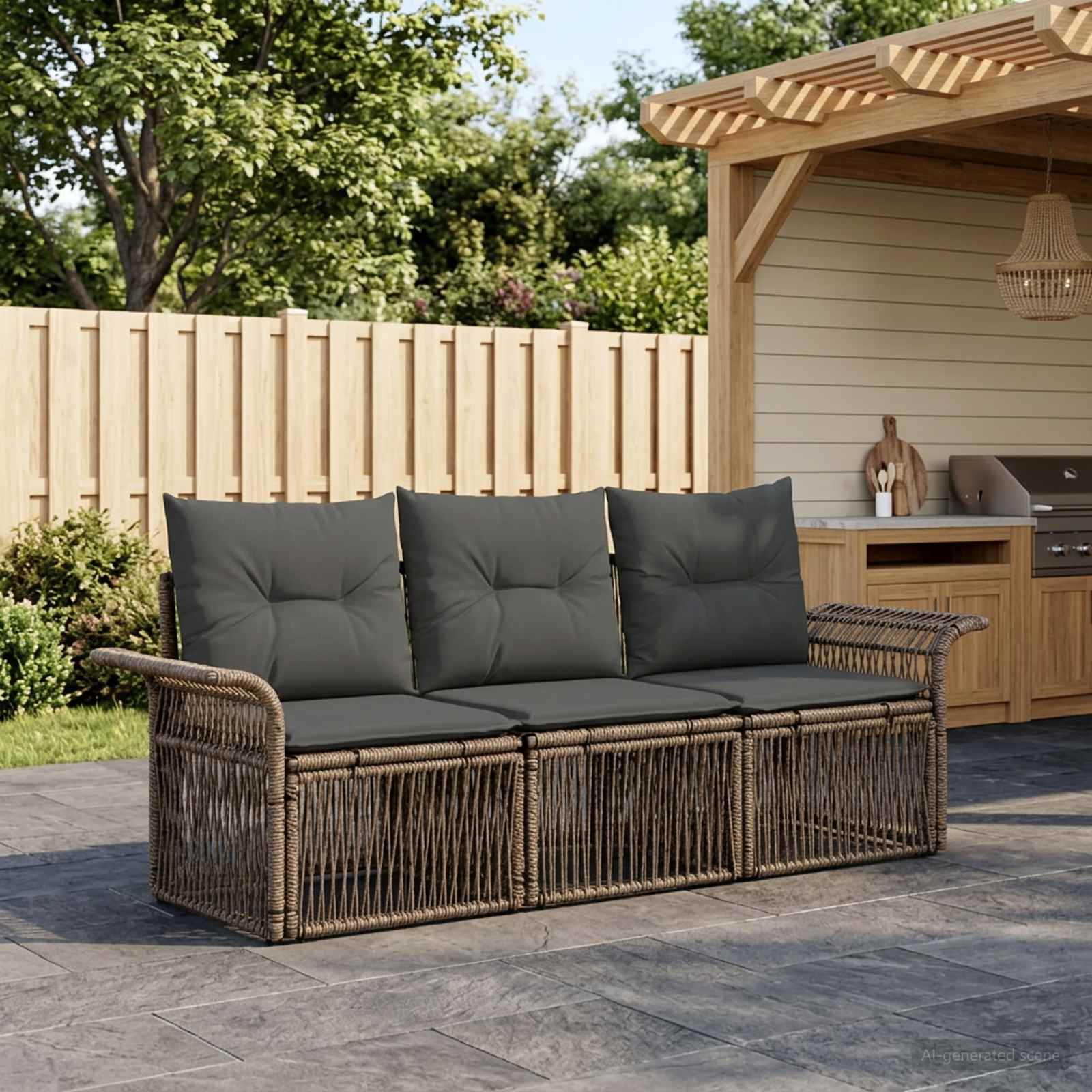 Gartensofa-set 3 stk. Grau Poly-Rattan