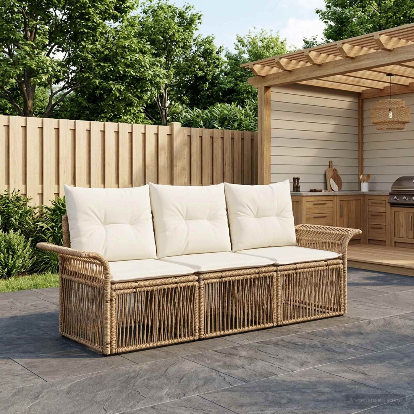Gartensofa-set 3 pcs Beige Poly-Rattan