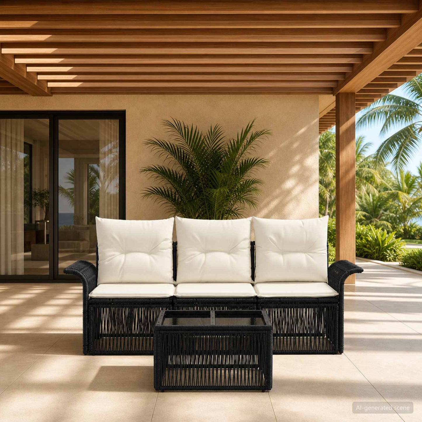 Gartensofa-set 4 stk. Schwarz Poly-Rattan