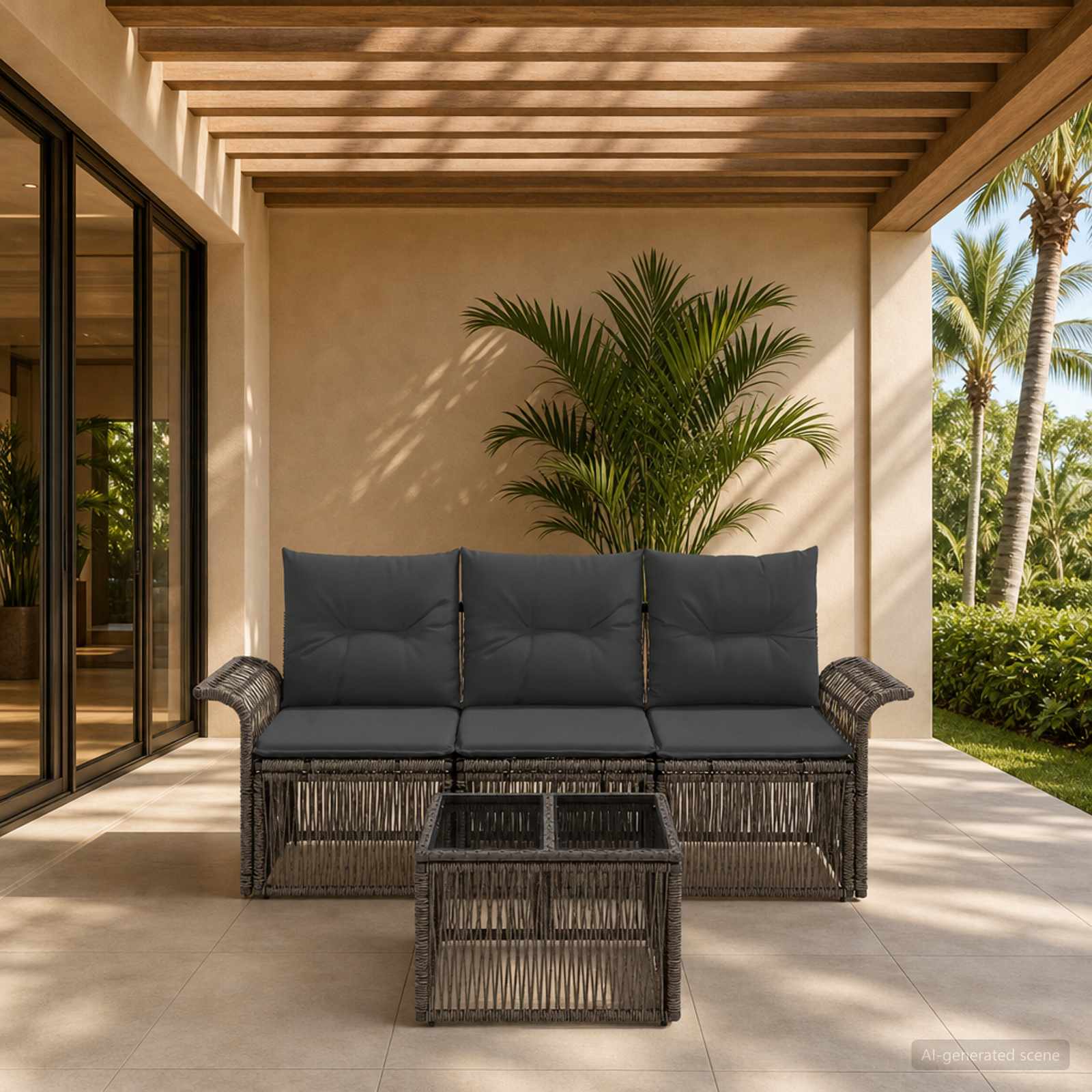 Gartensofa-set 4 stk. Grau Poly-Rattan