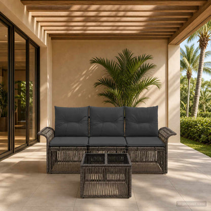 Gartensofa-set 4 stk. Grau Poly-Rattan