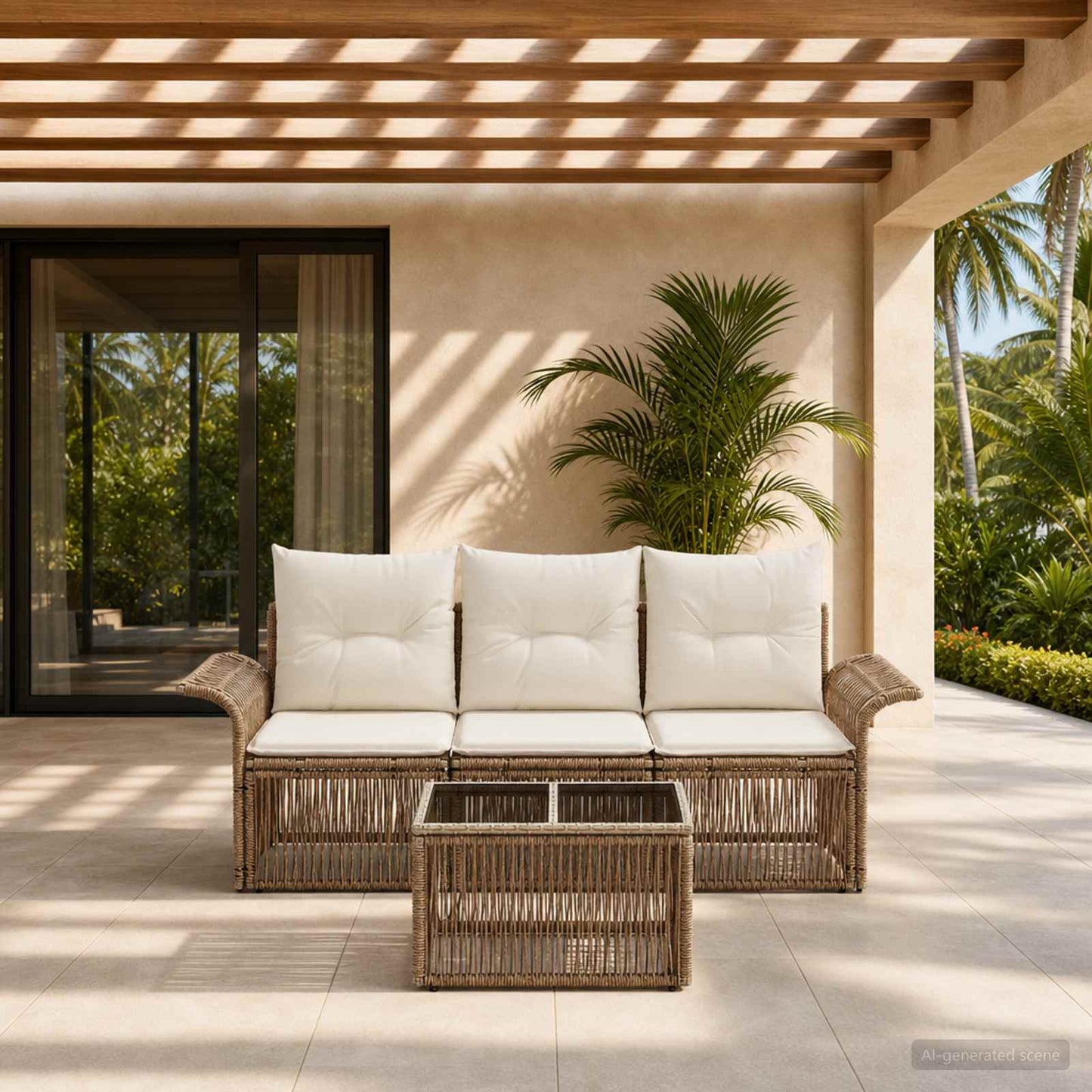 Gartensofa-set 4 pcs Beige Poly-Rattan