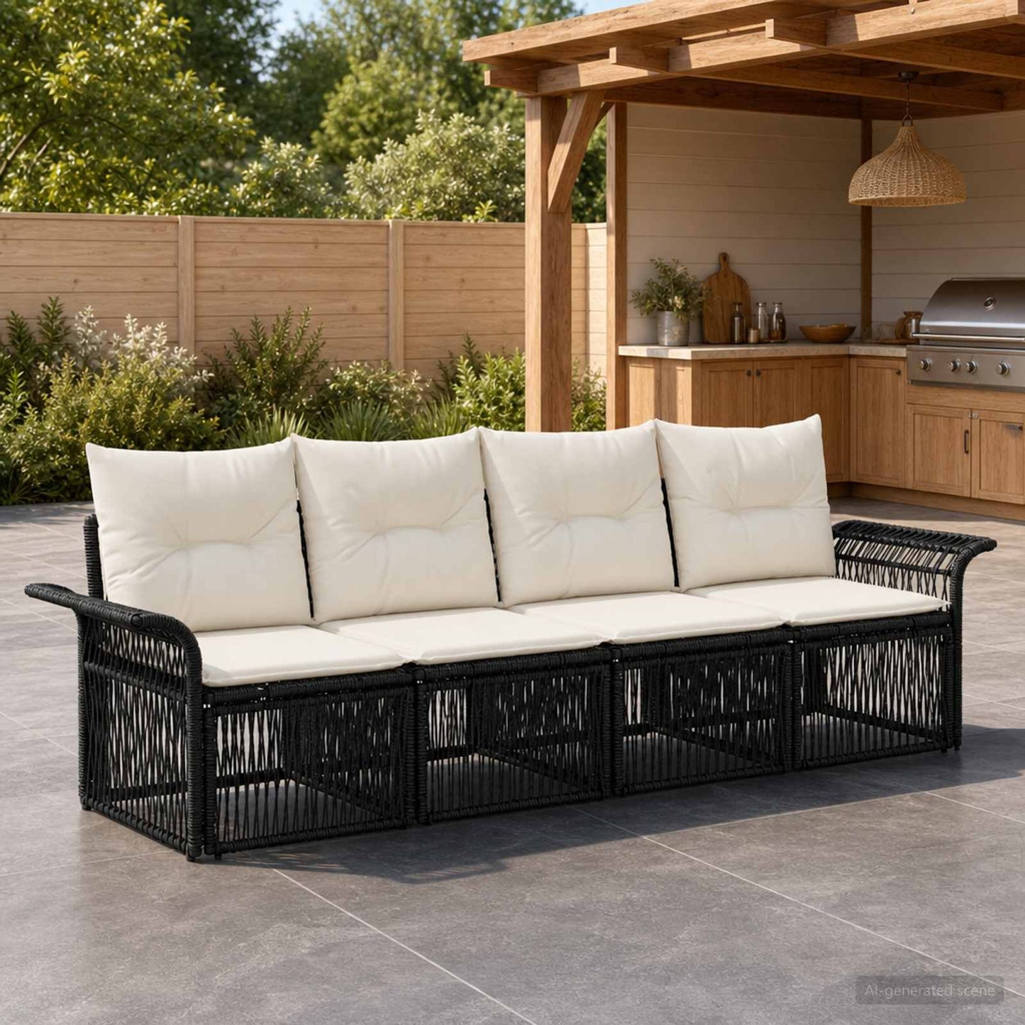 Gartensofa-set 4 pcs Schwarz Poly-Rattan