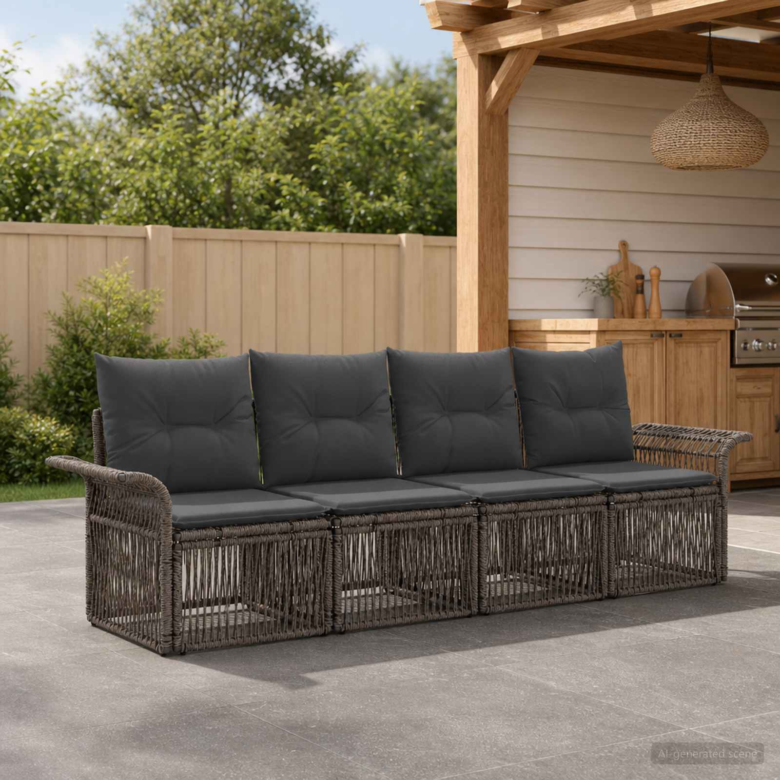 Gartensofa-set 4 stk. Grau Poly-Rattan