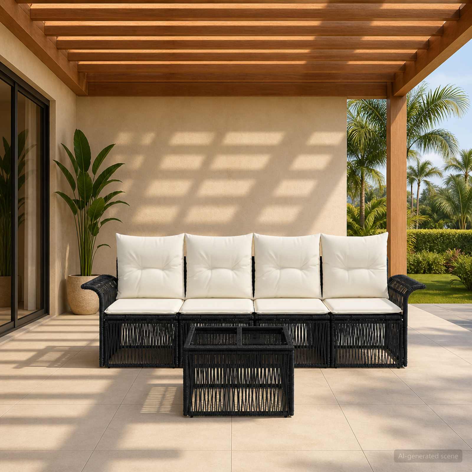 Gartensofa-set 5 stk. Schwarz Poly-Rattan