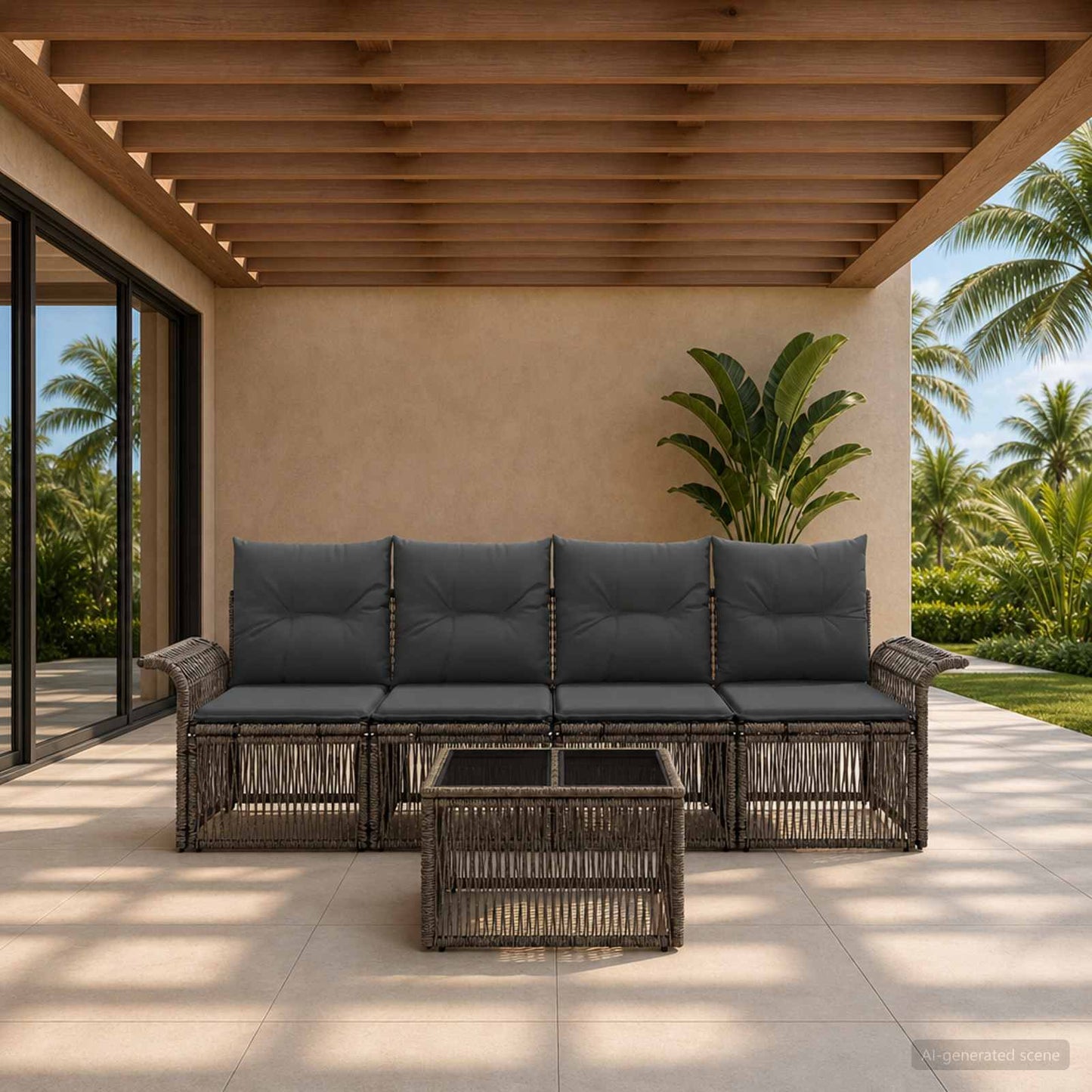 Gartensofa-set 5 stk. Grau Poly-Rattan