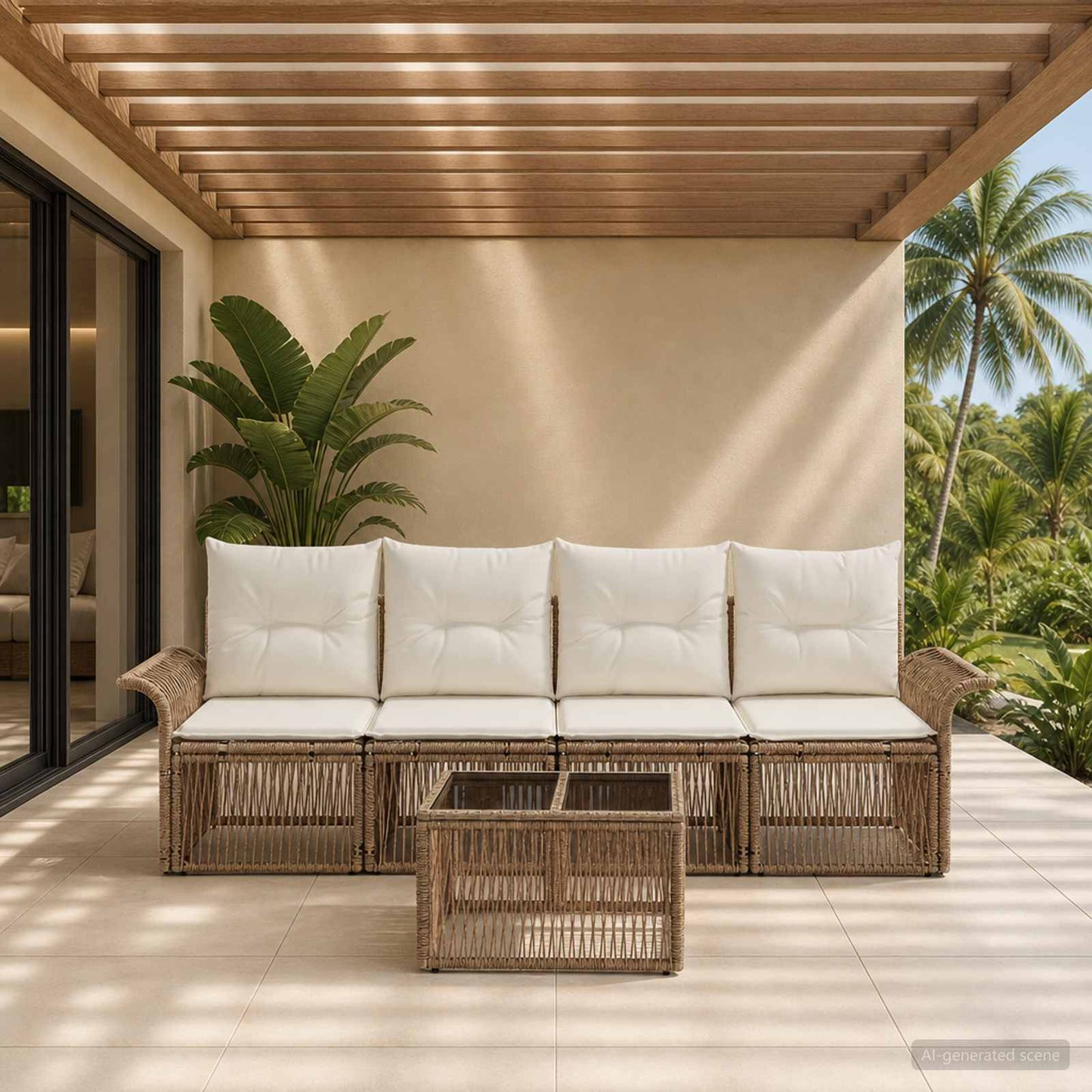 Gartensofa-set 5 pcs Beige Poly-Rattan