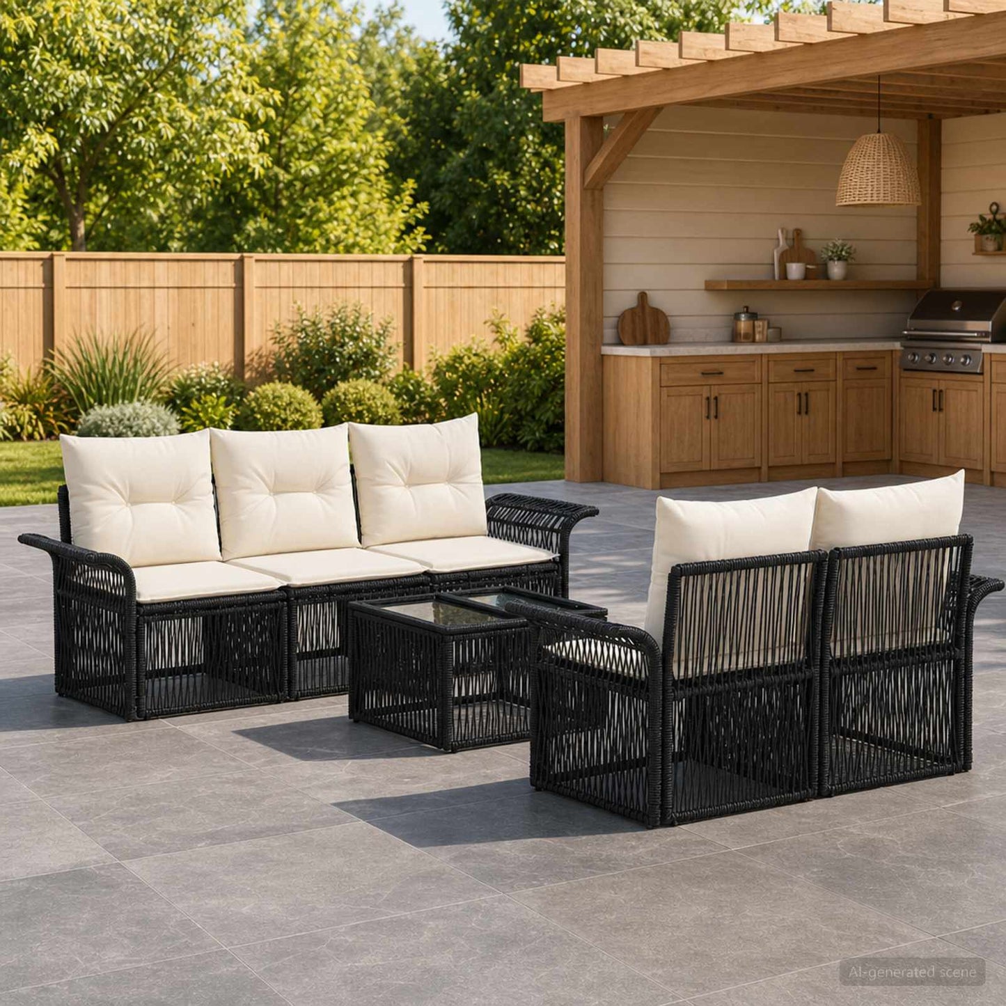 Gartensofa-set 6 stk. Schwarz Poly-Rattan