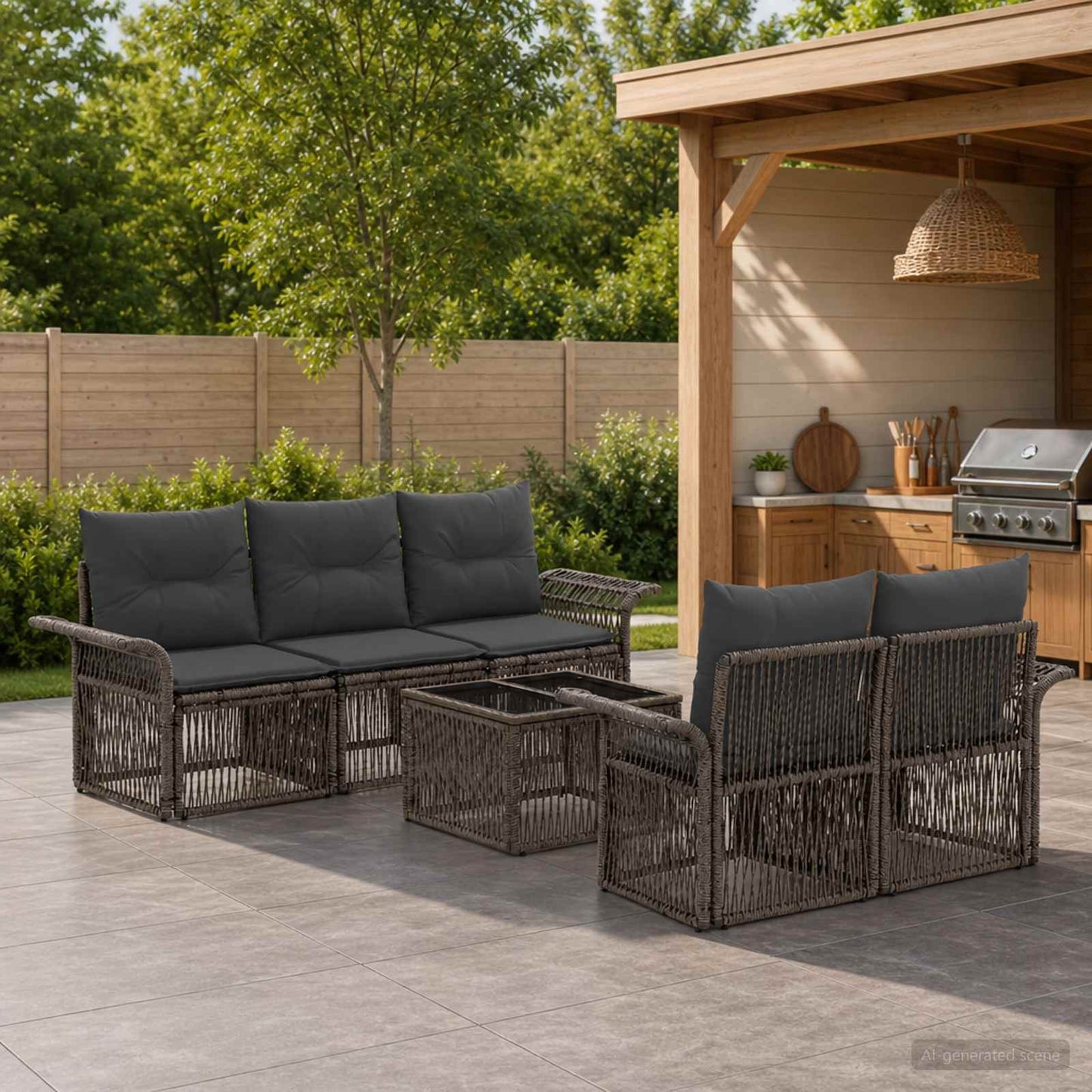 Gartensofa-set 6 stk. Grau Poly-Rattan