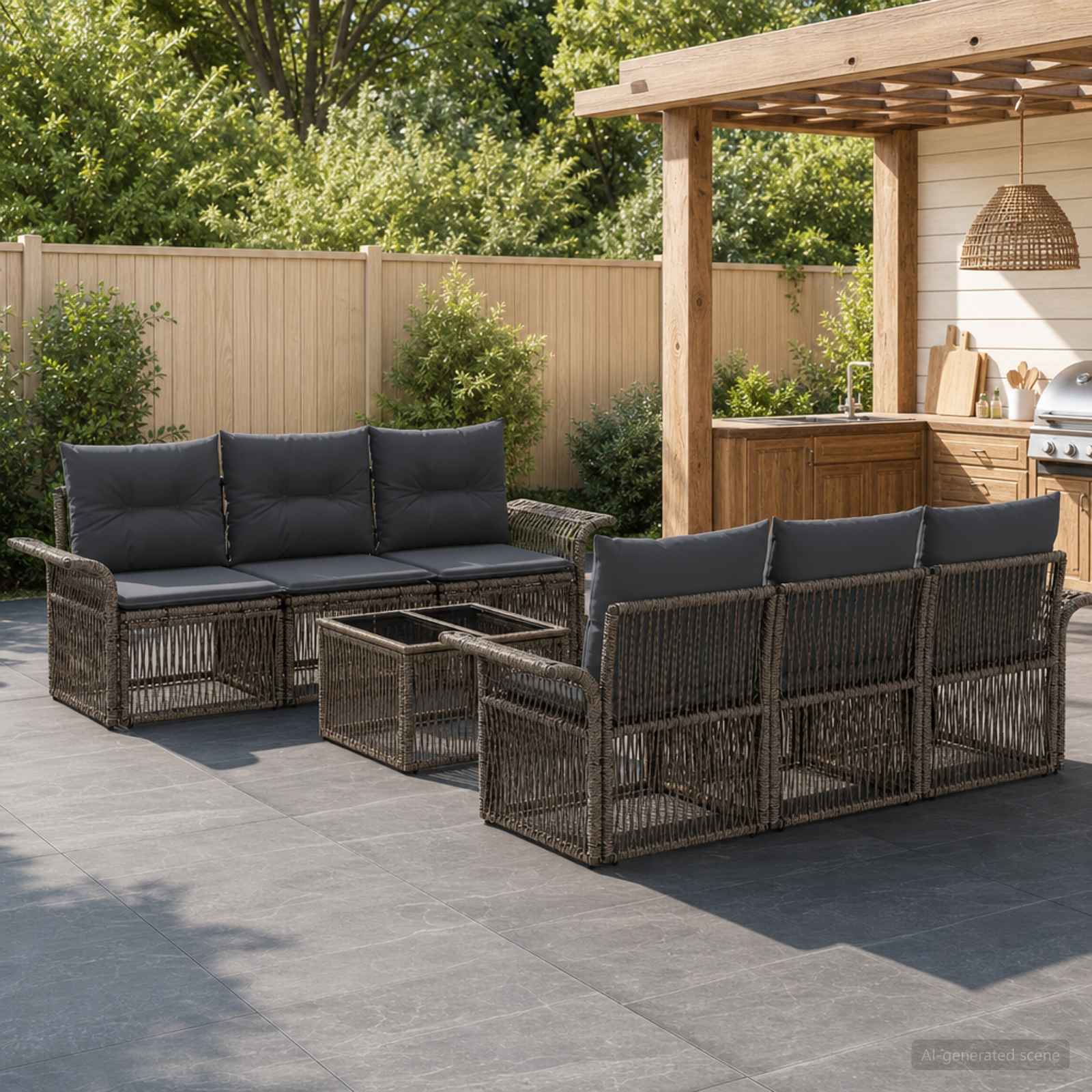 Gartensofa-set 7 stk. Grau Poly-Rattan