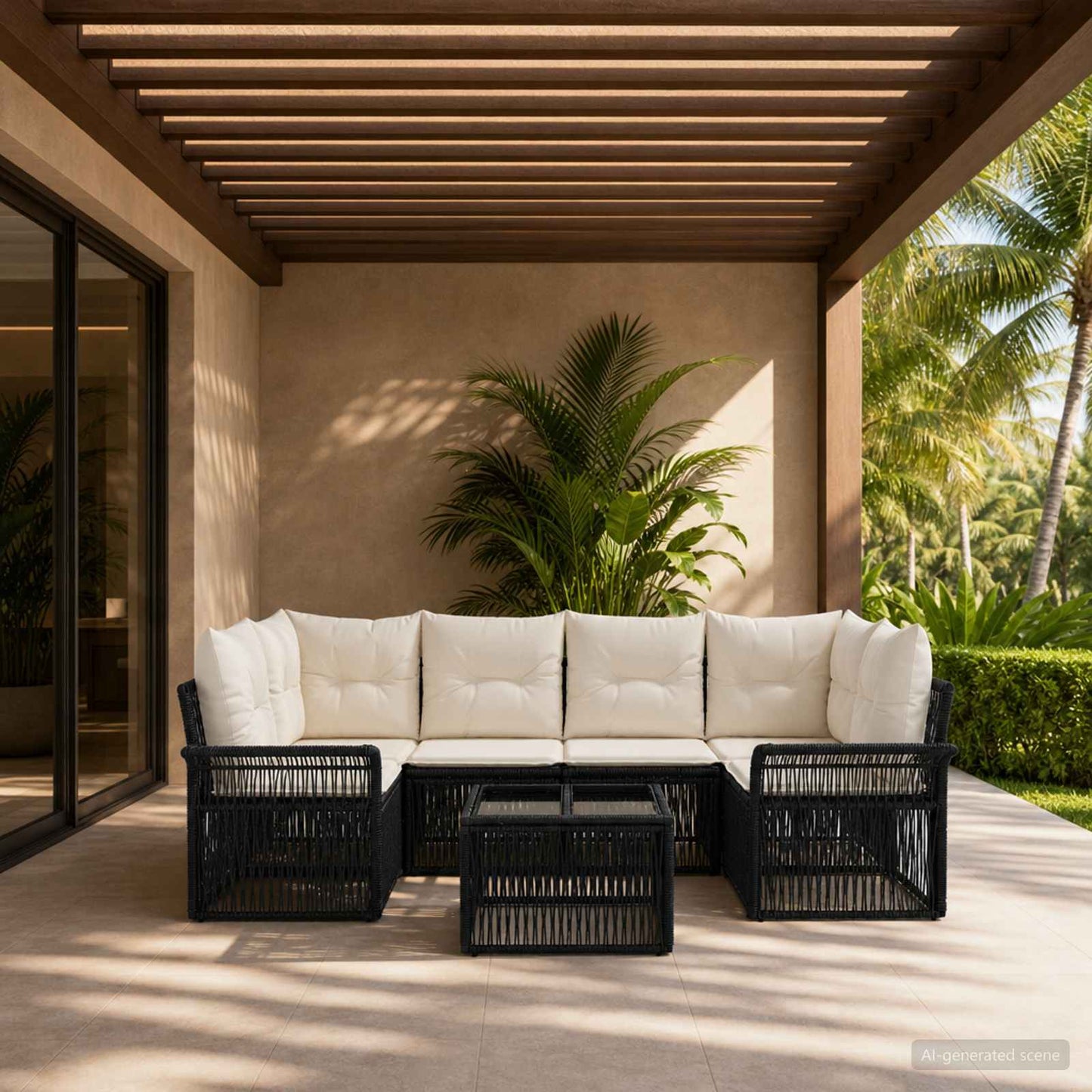 Gartensofa-set 7 stk. Schwarz Poly-Rattan