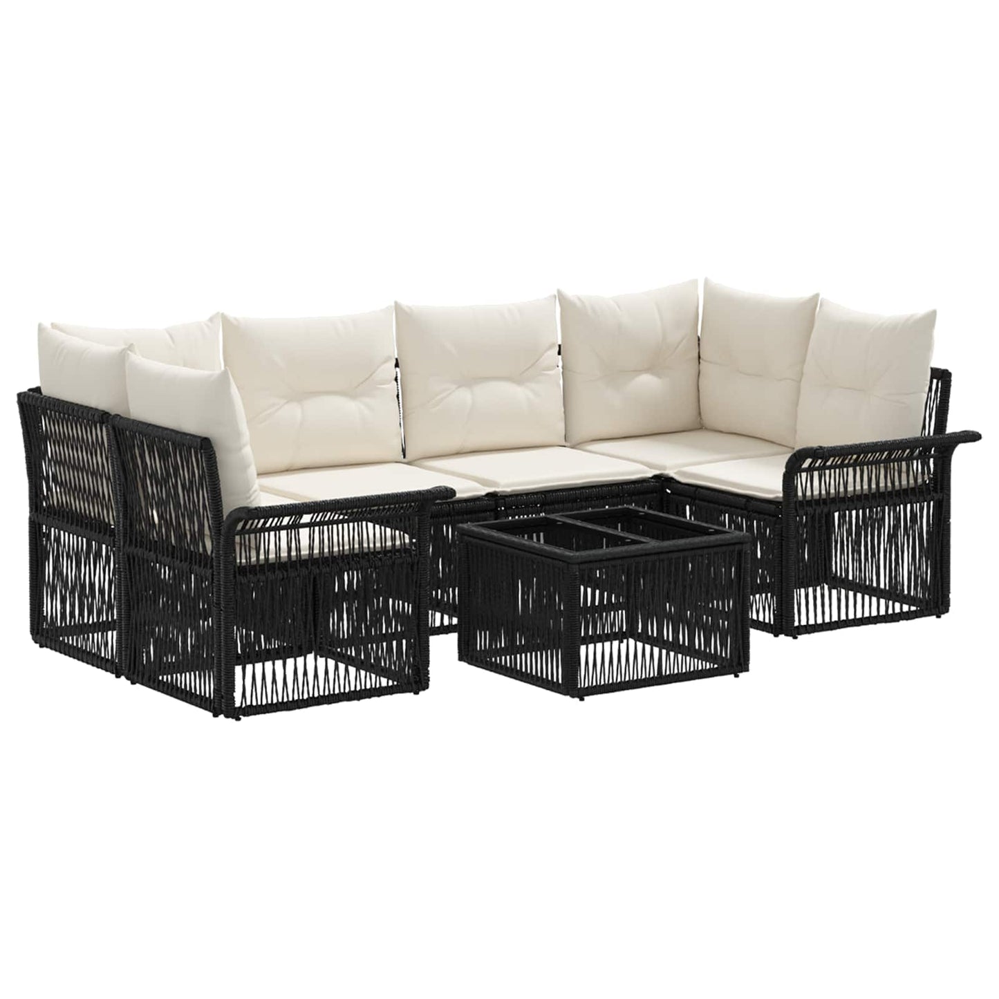 Gartensofa-set 7 stk. Schwarz Poly-Rattan