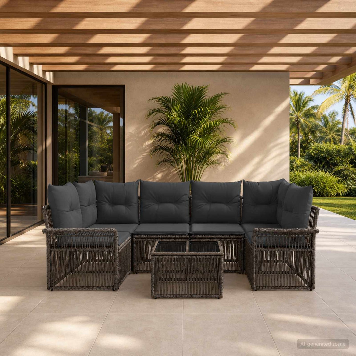 Gartensofa-set 7 stk. Grau Poly-Rattan