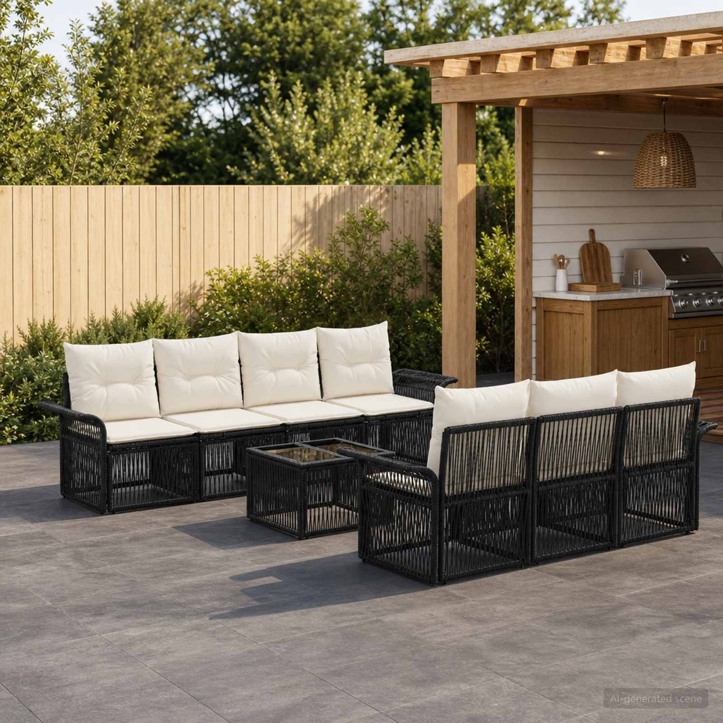 Gartensofa-set 8 stk. Schwarz Poly-Rattan