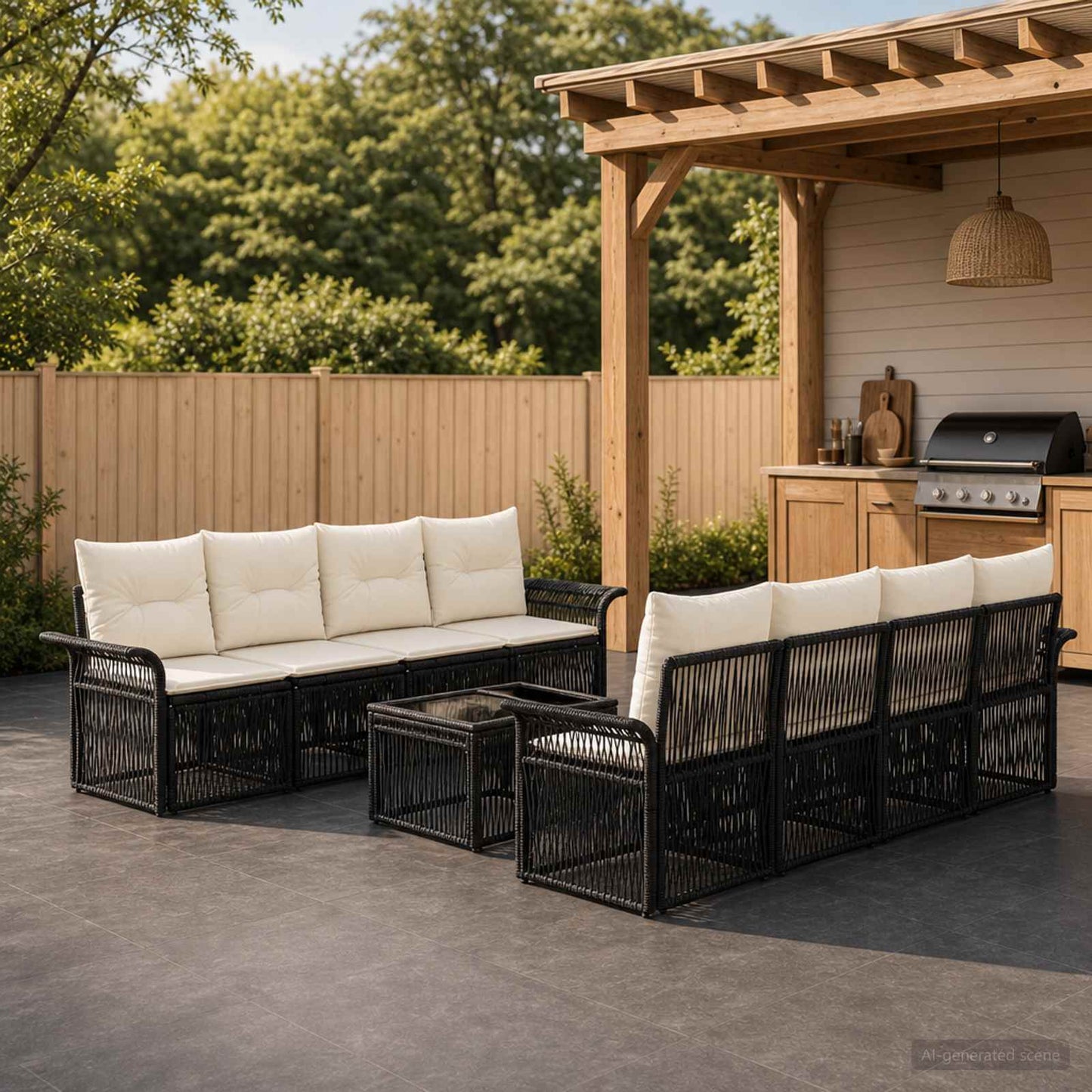 Gartensofa-set 9 stk. Schwarz Poly-Rattan