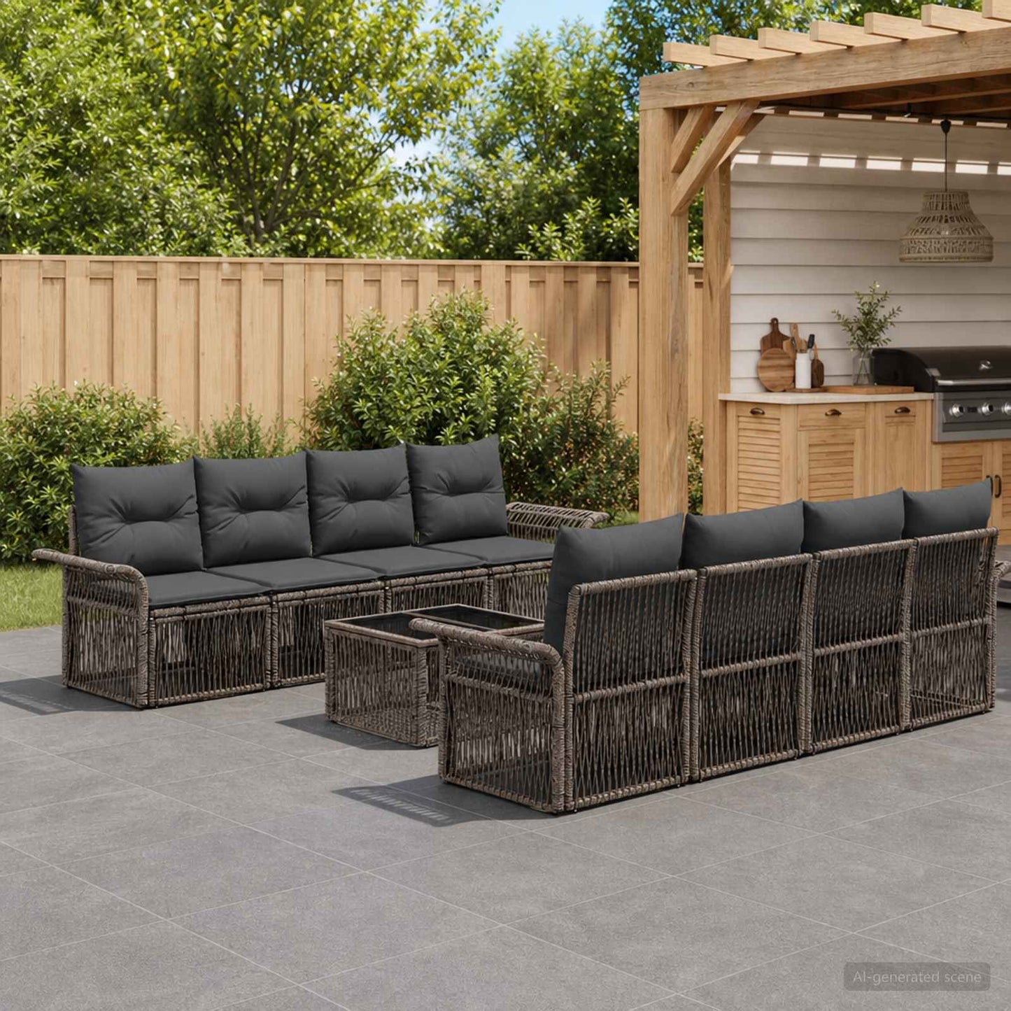 Gartensofa-set 9 stk. Grau Poly-Rattan