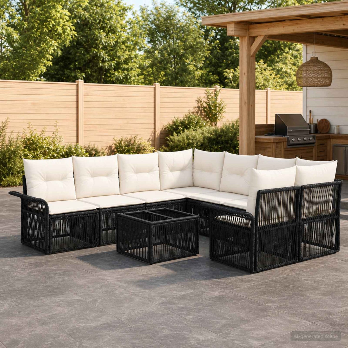 Gartensofa-set 9 stk. Schwarz Poly-Rattan
