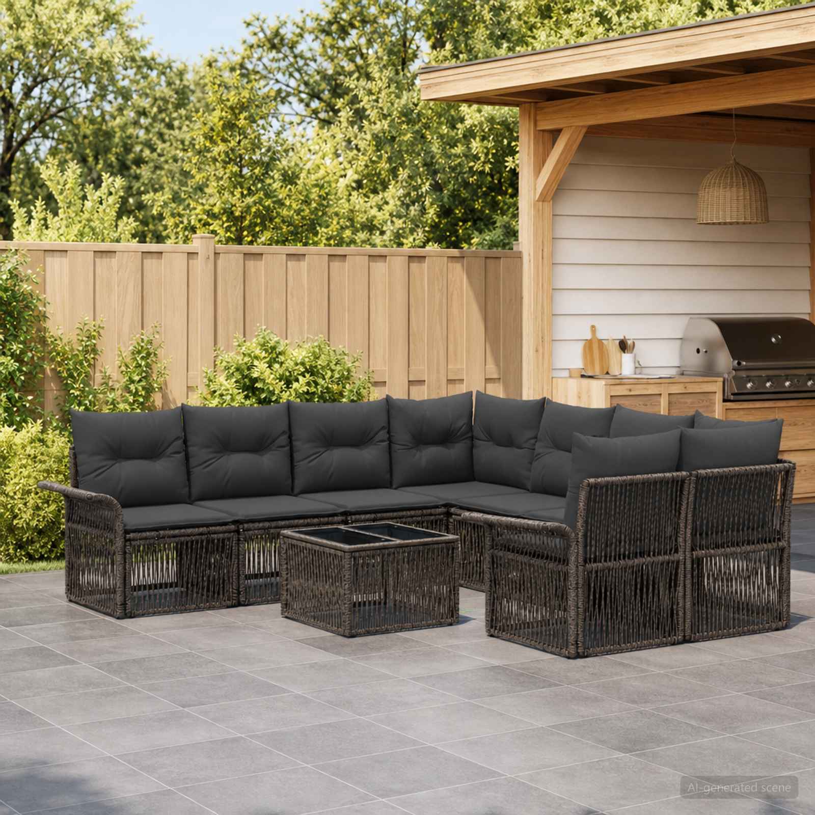 Gartensofa-set 9 stk. Grau Poly-Rattan
