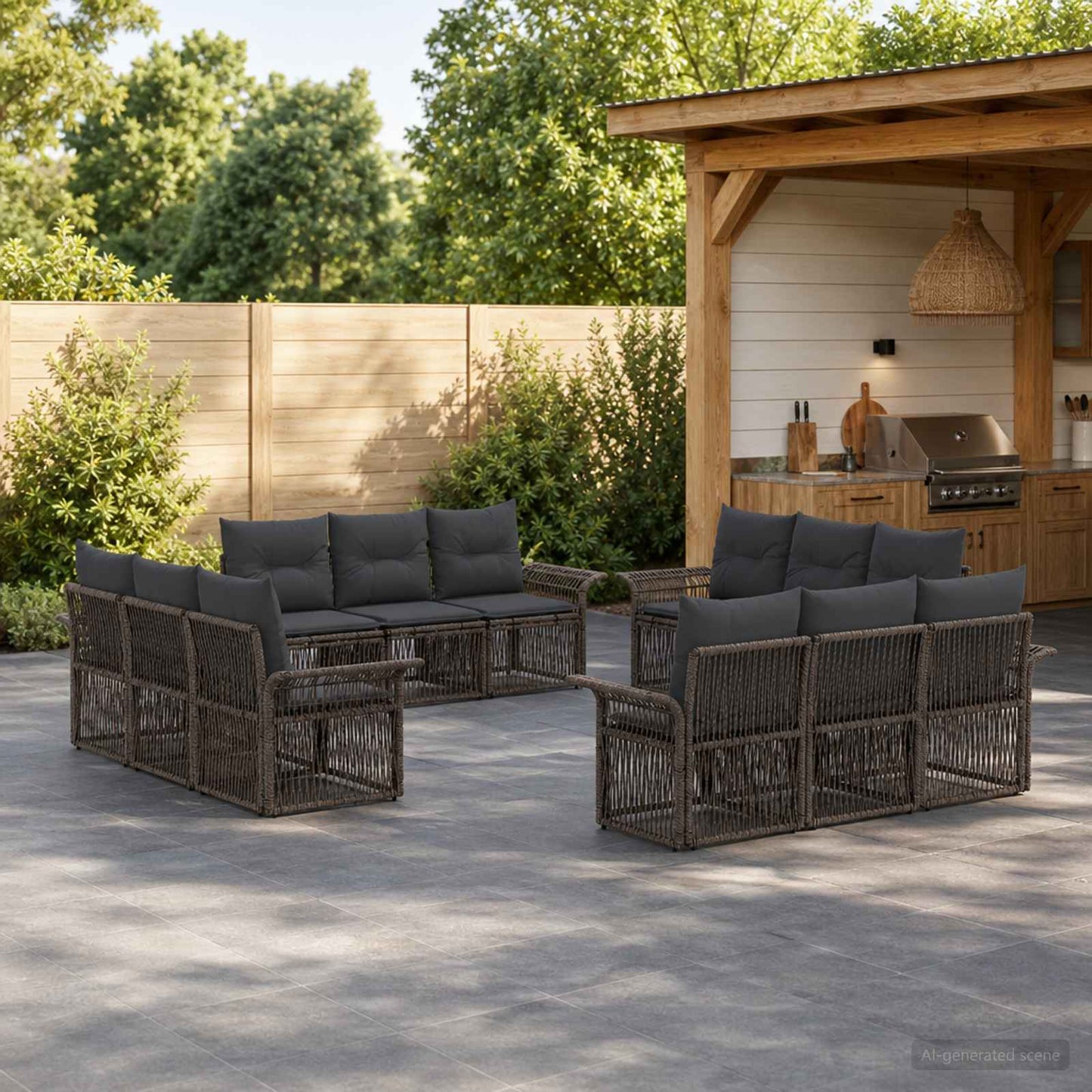 Gartensofa-set 12 pcs Grau Poly-Rattan