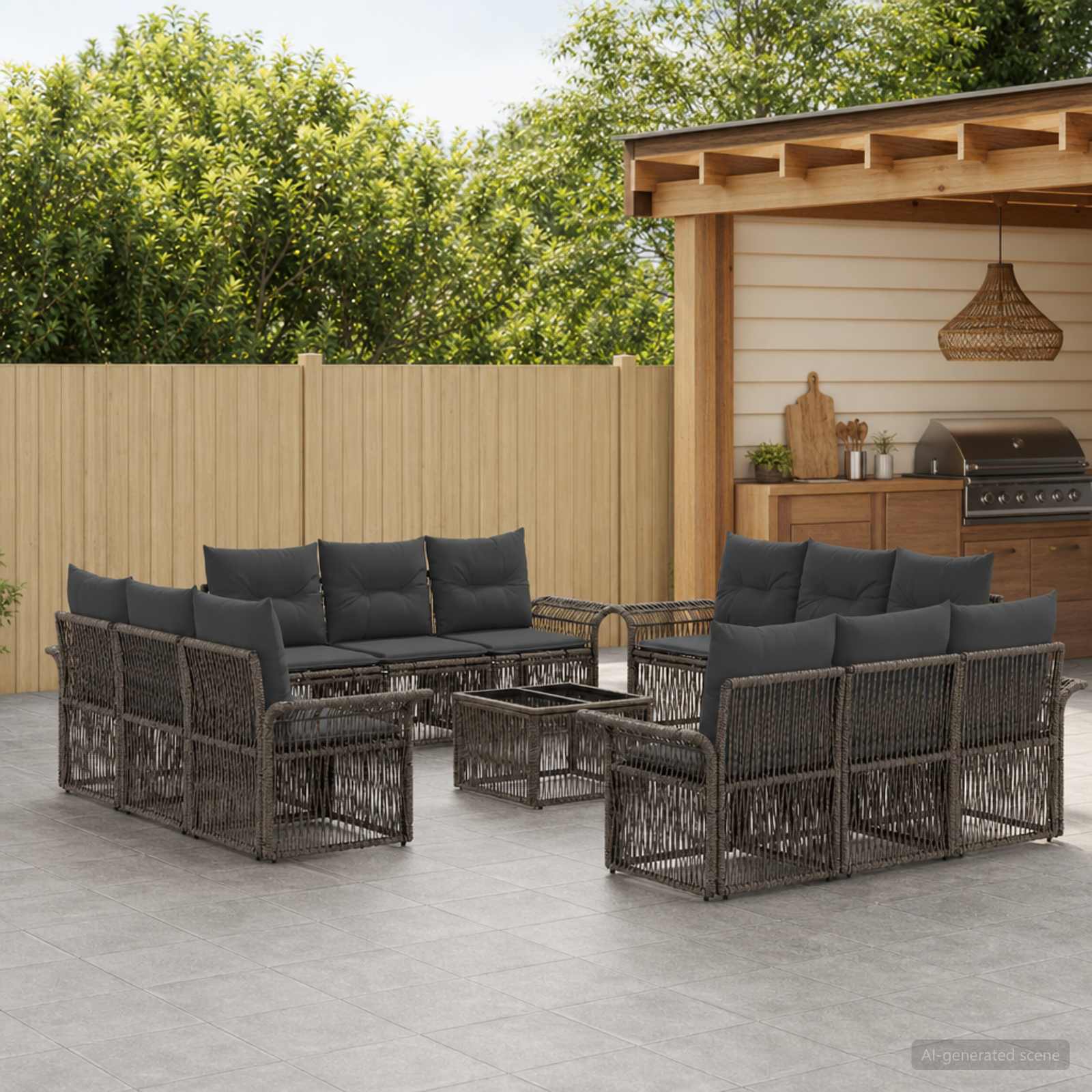 Gartensofa-set 13 stk. Grau Poly-Rattan