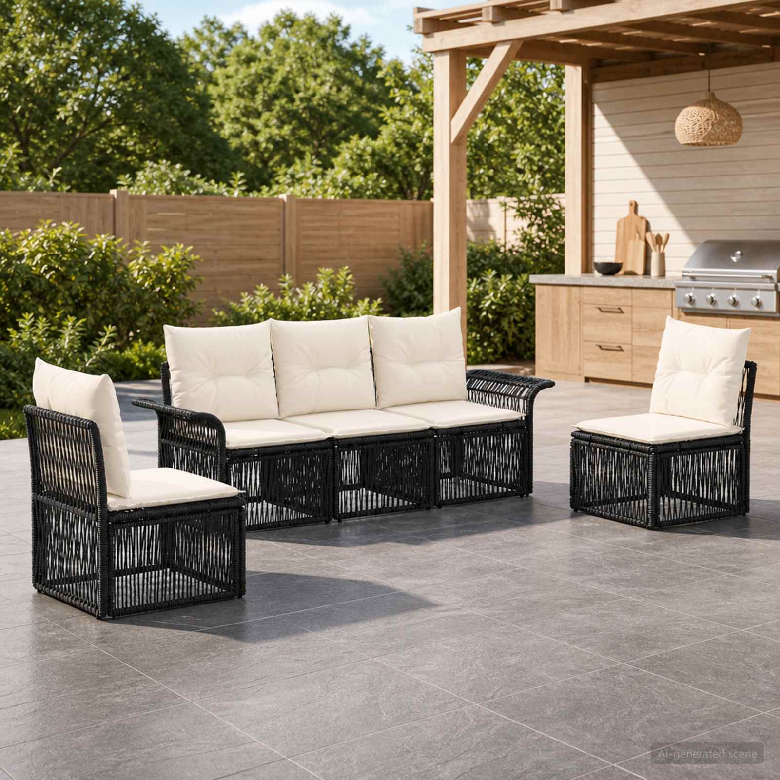 Gartensofa-set 5 pcs Schwarz Poly-Rattan