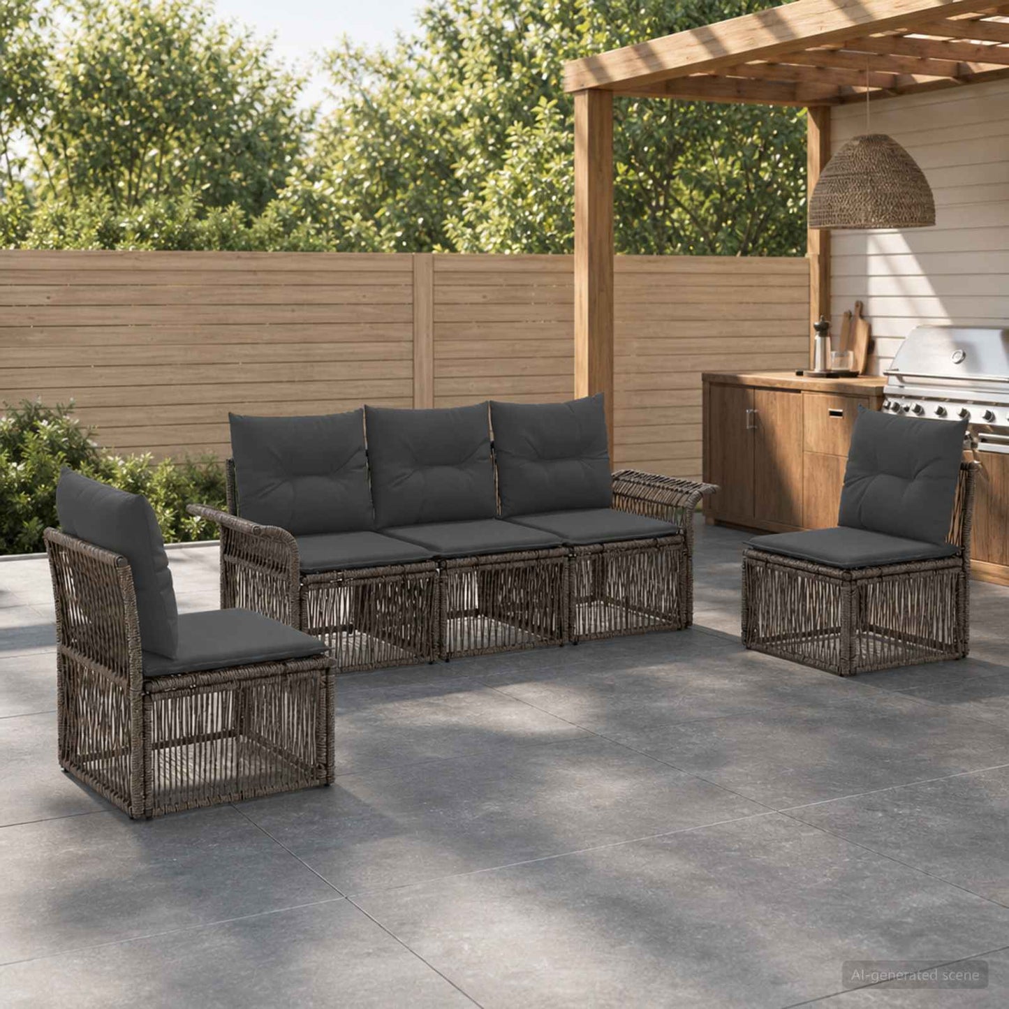 Gartensofa-set 5 pcs Grau Poly-Rattan