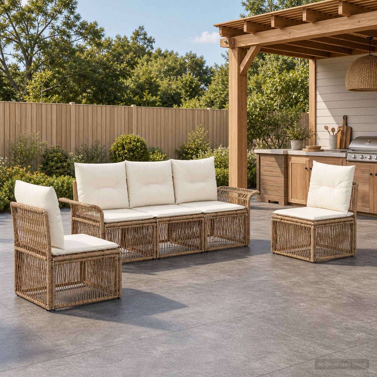 Gartensofa-set 5 stk. Beige Poly-Rattan