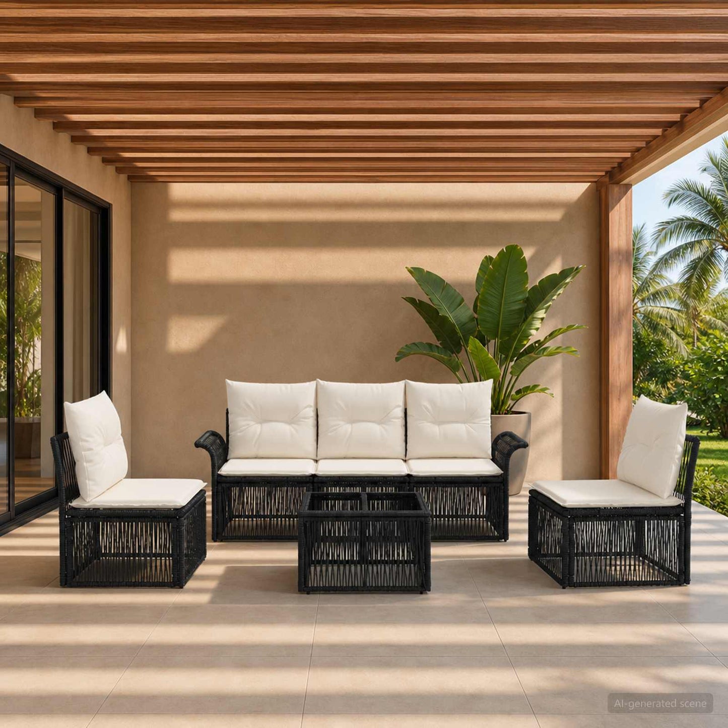 Gartensofa-set 6 stk. Schwarz Poly-Rattan