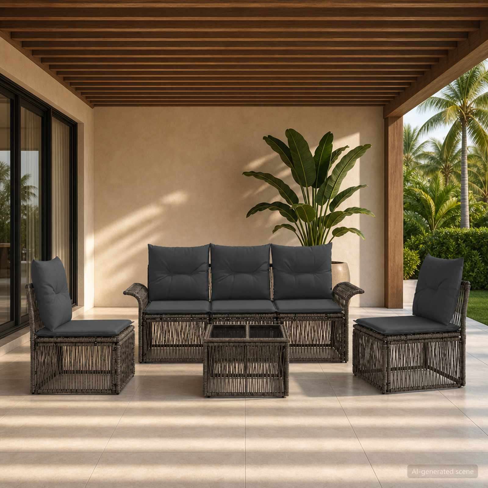 Gartensofa-set 6 stk. Grau Poly-Rattan