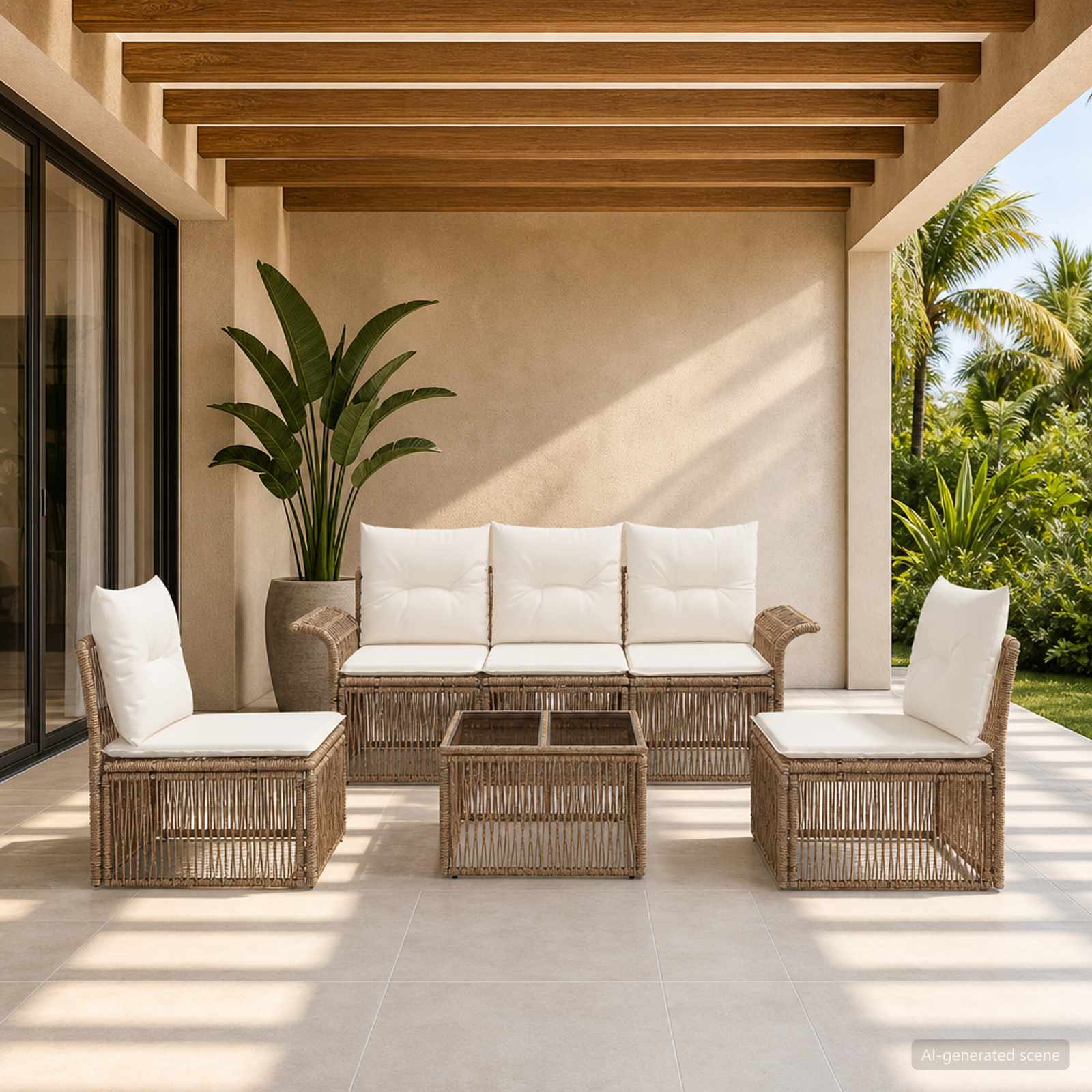 Gartensofa-set 6 pcs Beige Poly-Rattan