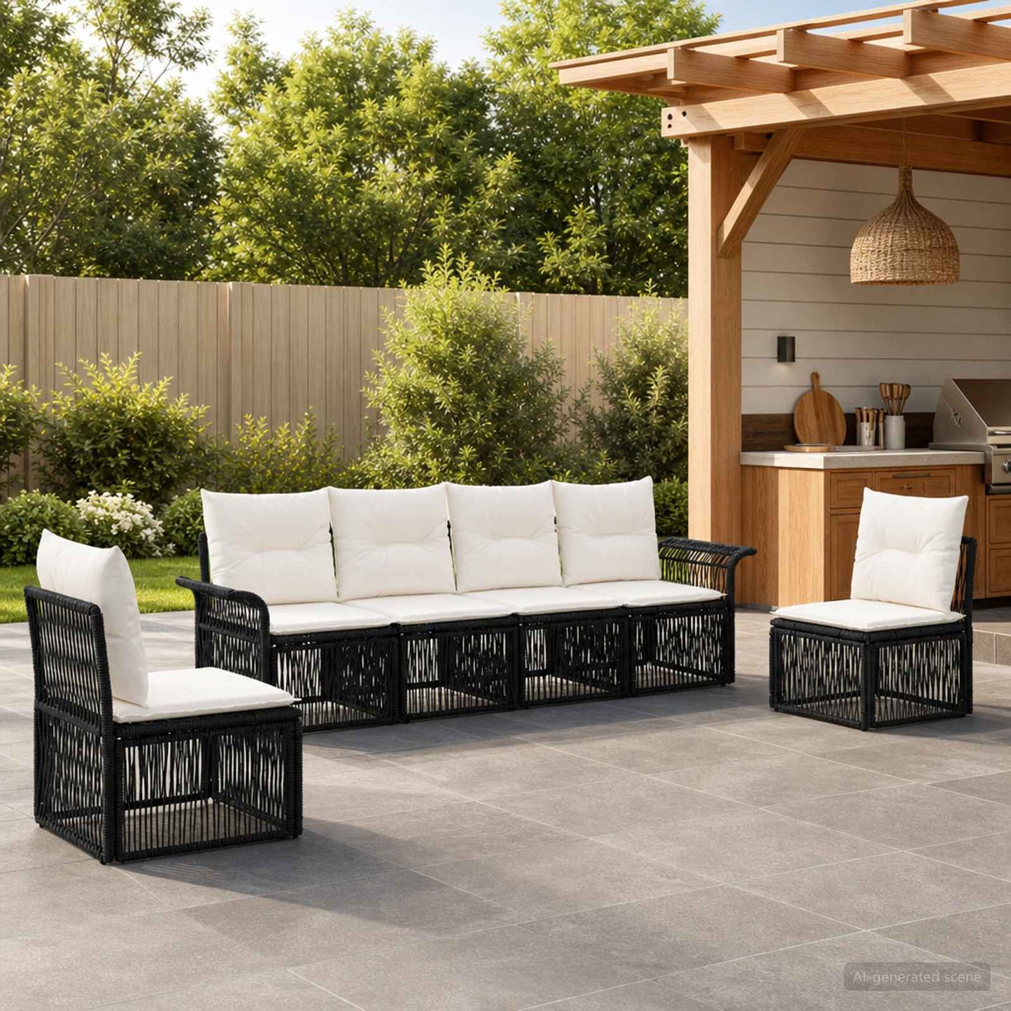 Gartensofa-set 6 pcs Schwarz Poly-Rattan