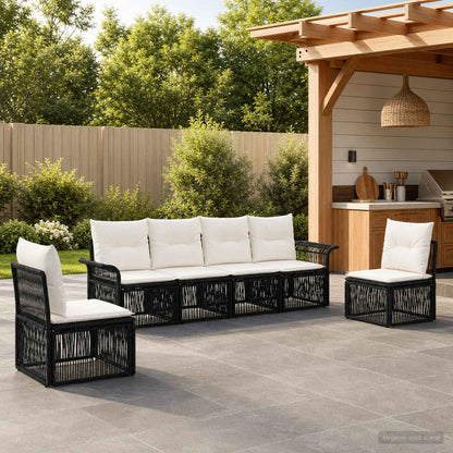 Gartensofa-set 6 stk. Schwarz Poly-Rattan