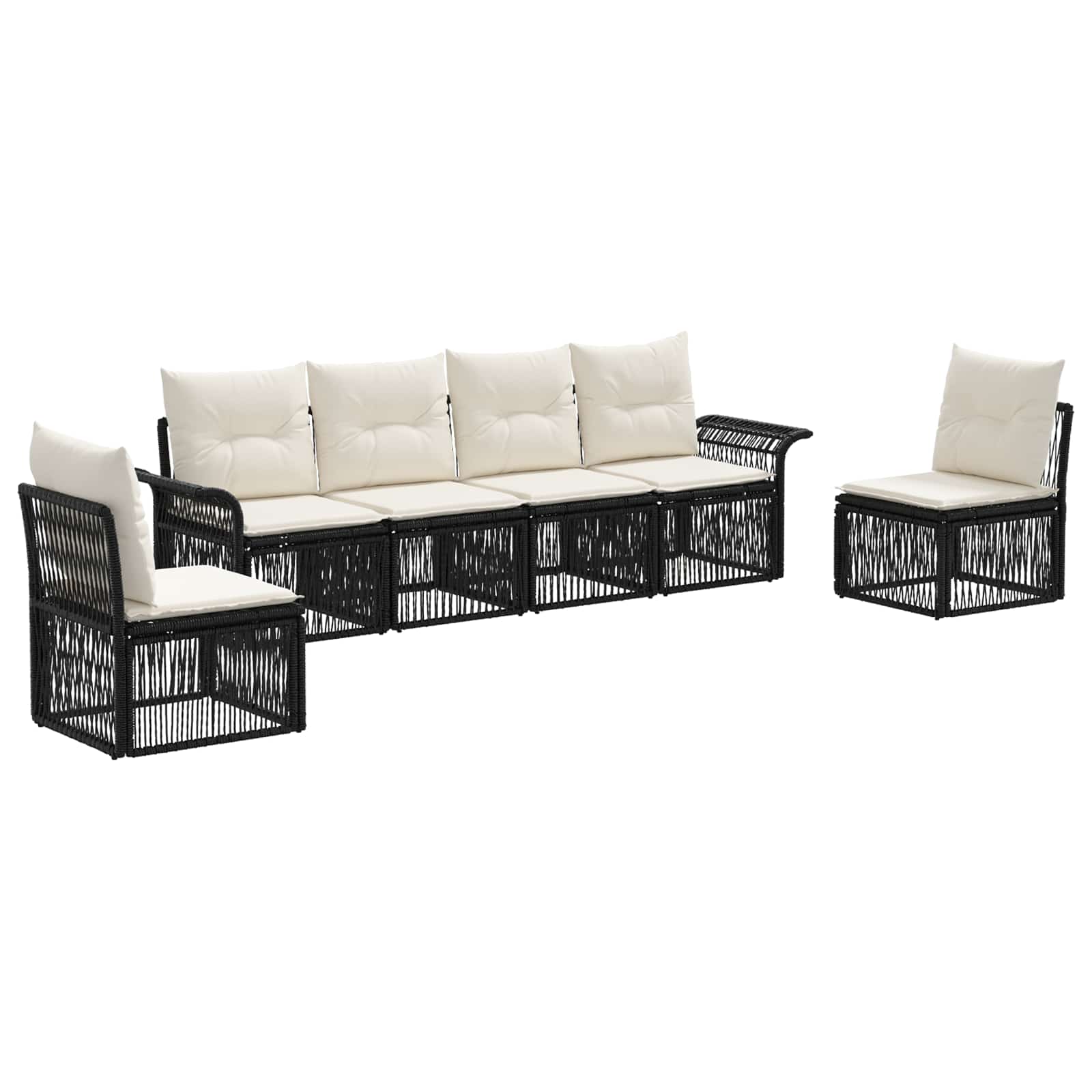 Gartensofa-set 6 pcs Schwarz Poly-Rattan