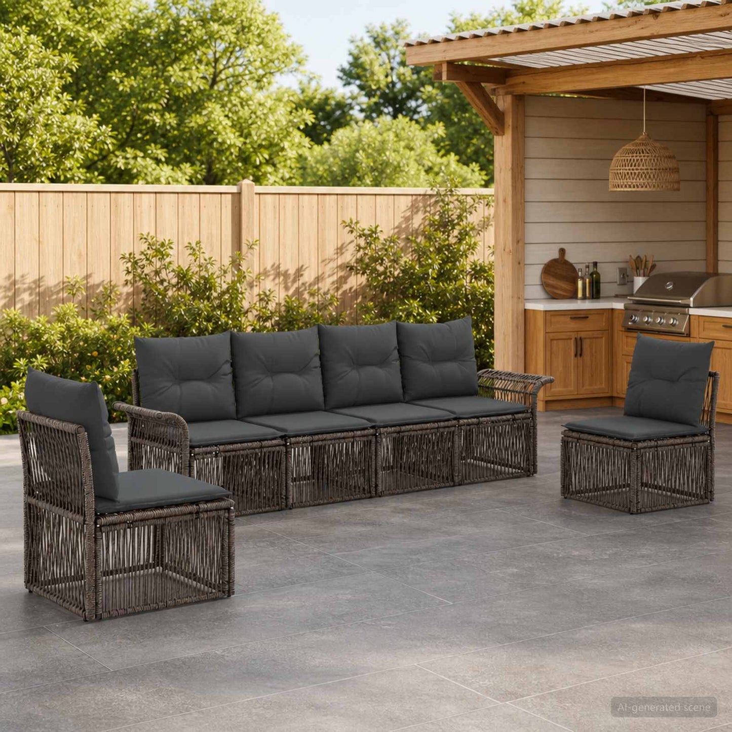 Gartensofa-set 6 pcs Grau Poly-Rattan