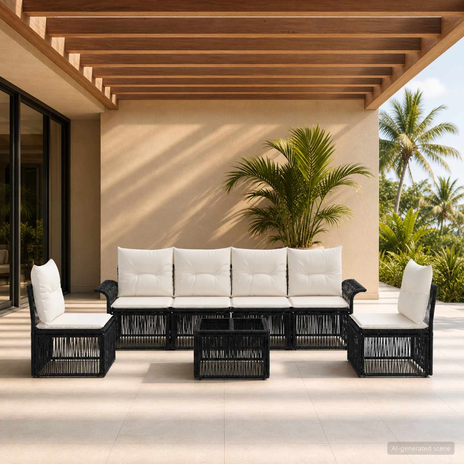 Gartensofa-set 7 stk. Schwarz Poly-Rattan