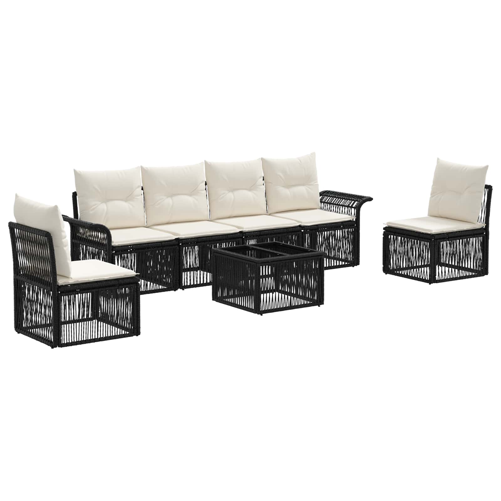 Gartensofa-set 7 stk. Schwarz Poly-Rattan